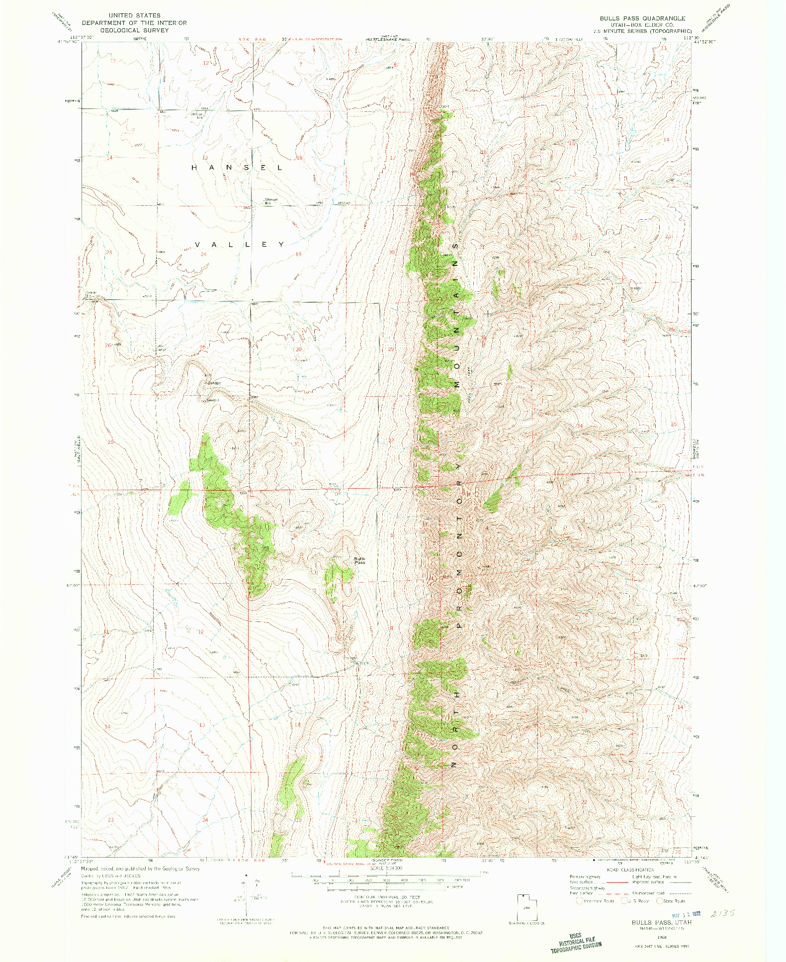 USGS 1:24000-SCALE QUADRANGLE FOR BULLS PASS, UT 1968