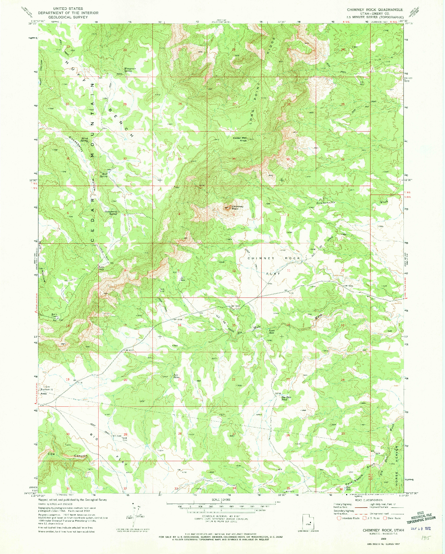 USGS 1:24000-SCALE QUADRANGLE FOR CHIMNEY ROCK, UT 1969