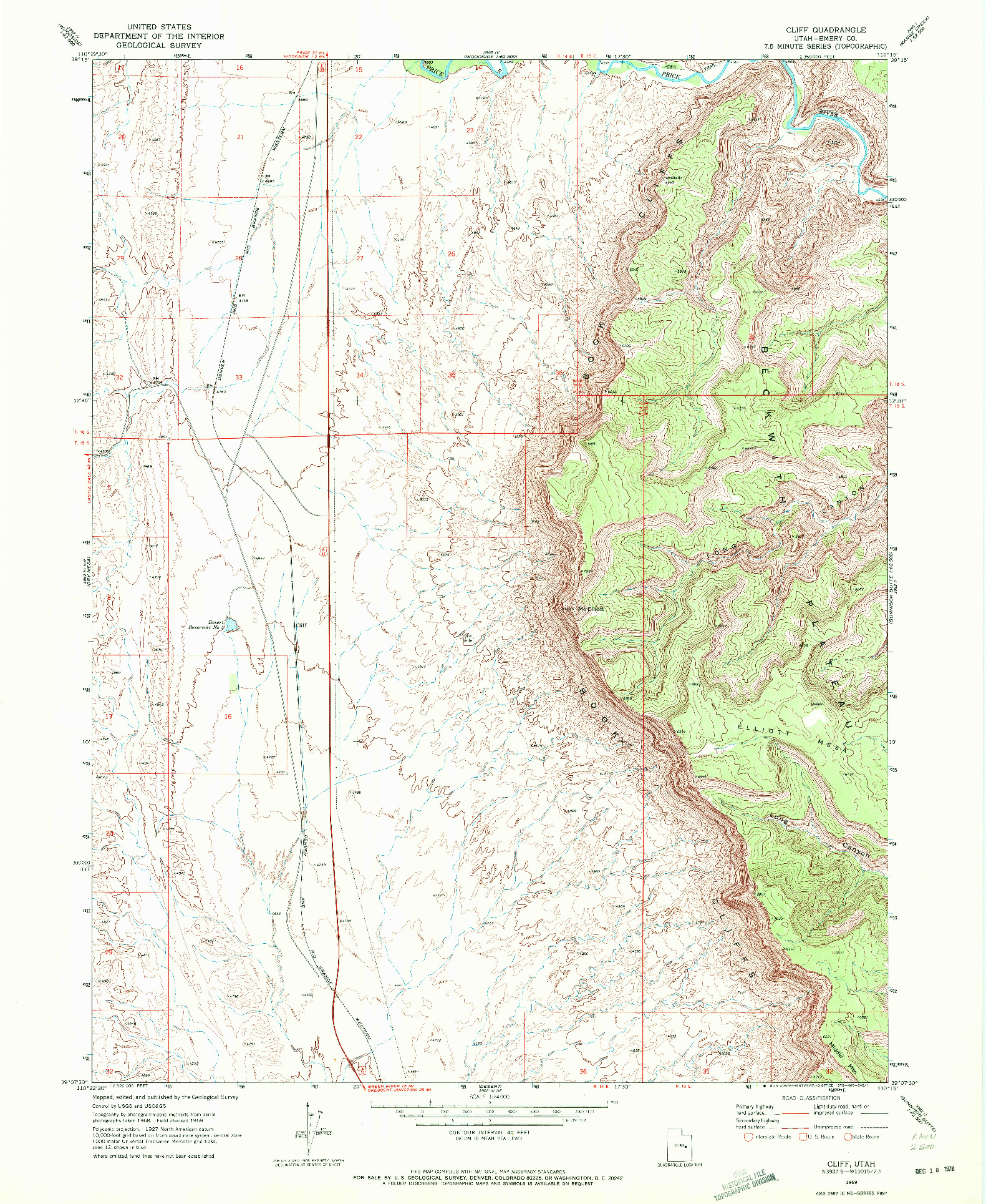 USGS 1:24000-SCALE QUADRANGLE FOR CLIFF, UT 1969