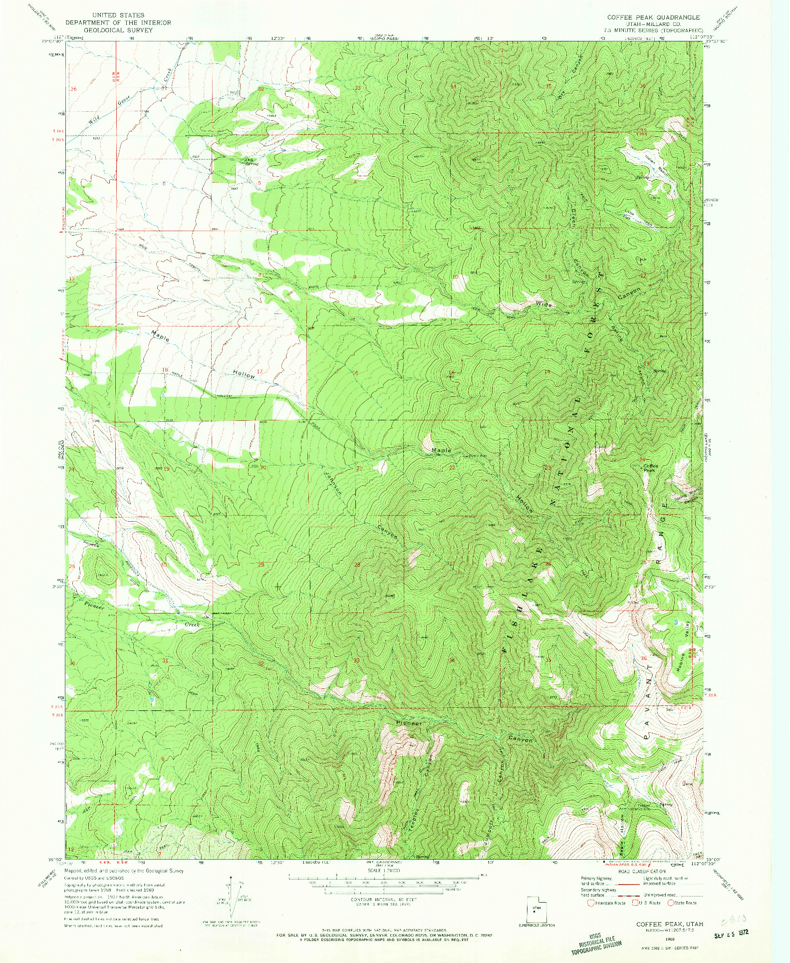 USGS 1:24000-SCALE QUADRANGLE FOR COFFEE PEAK, UT 1969