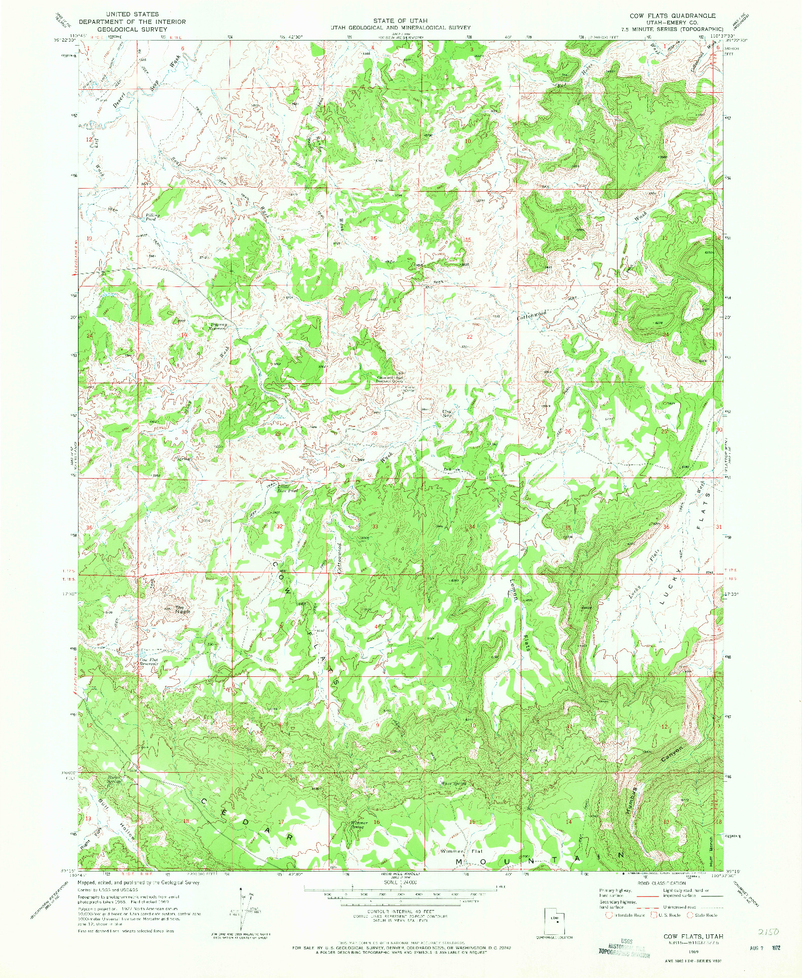 USGS 1:24000-SCALE QUADRANGLE FOR COW FLATS, UT 1969