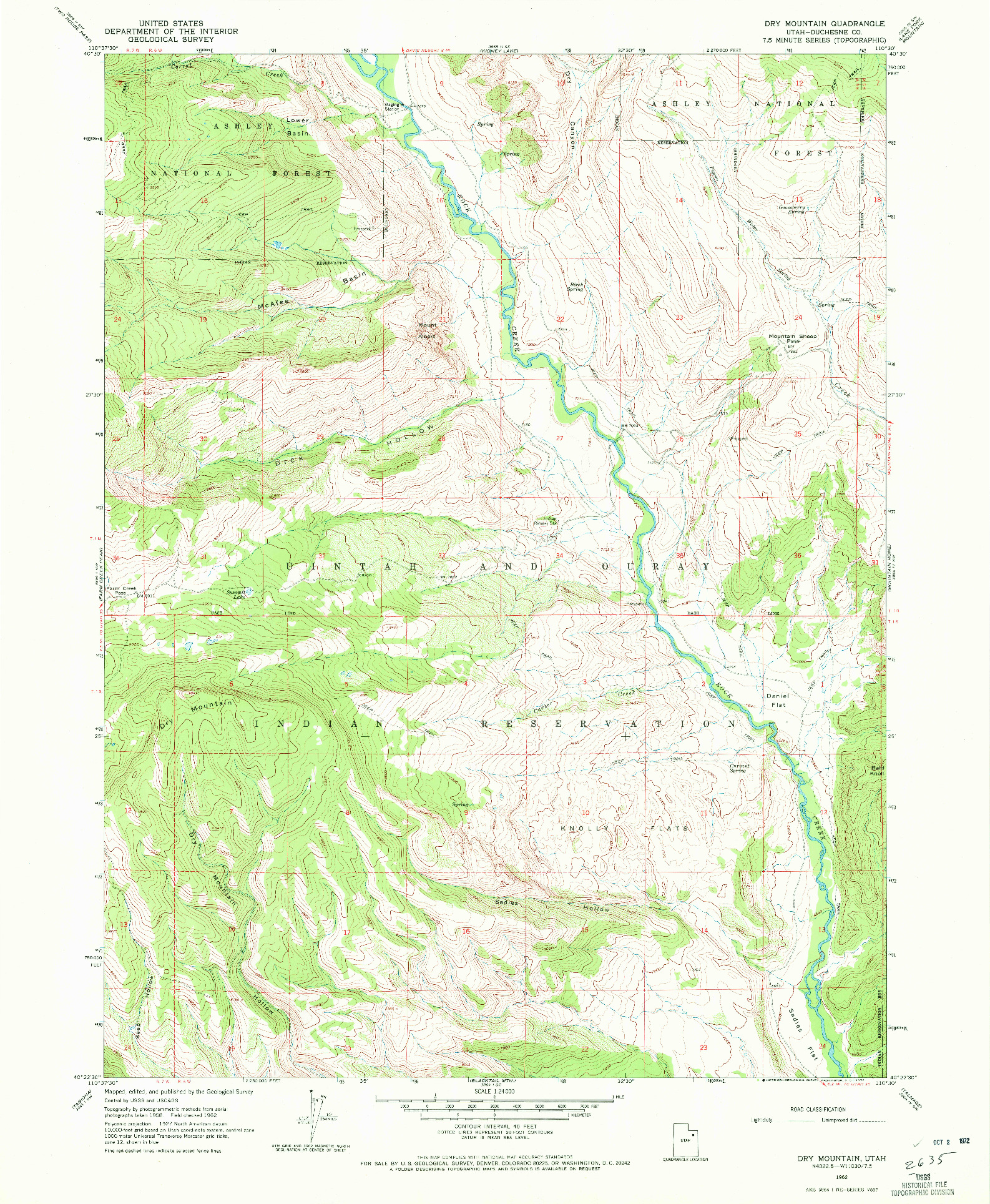 USGS 1:24000-SCALE QUADRANGLE FOR DRY MOUNTAIN, UT 1962