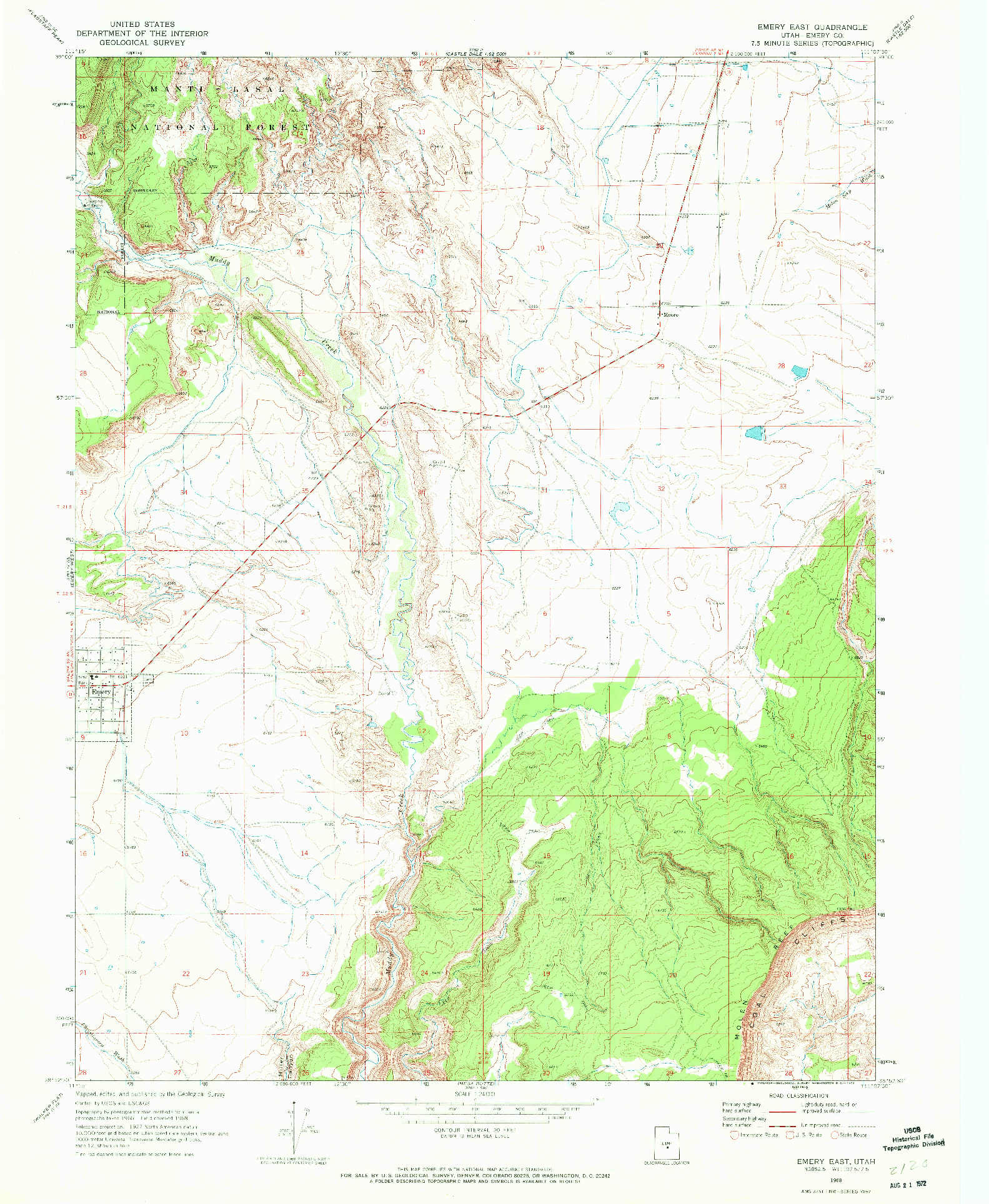 USGS 1:24000-SCALE QUADRANGLE FOR EMERY EAST, UT 1968