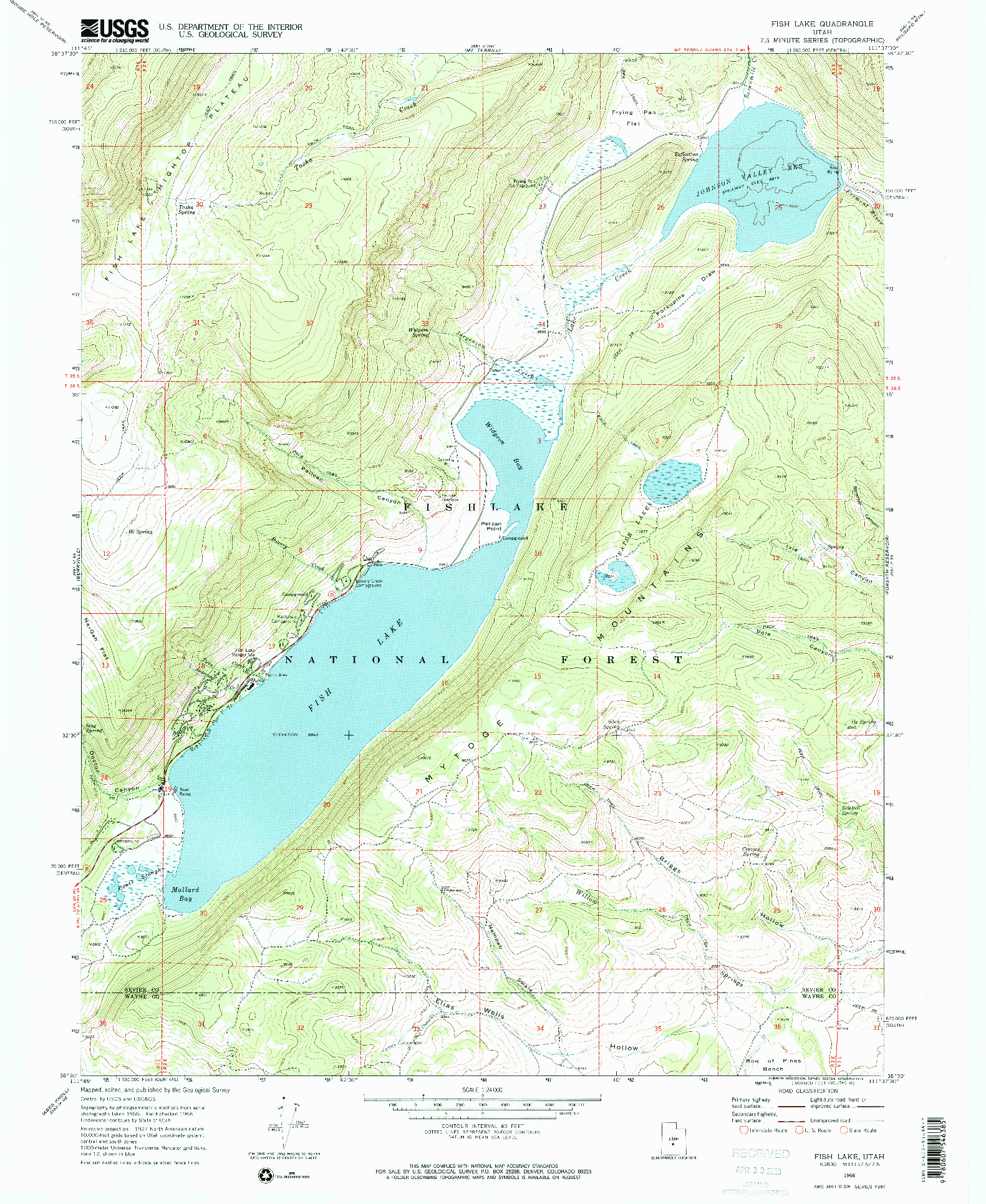 USGS 1:24000-SCALE QUADRANGLE FOR FISH LAKE, UT 1968