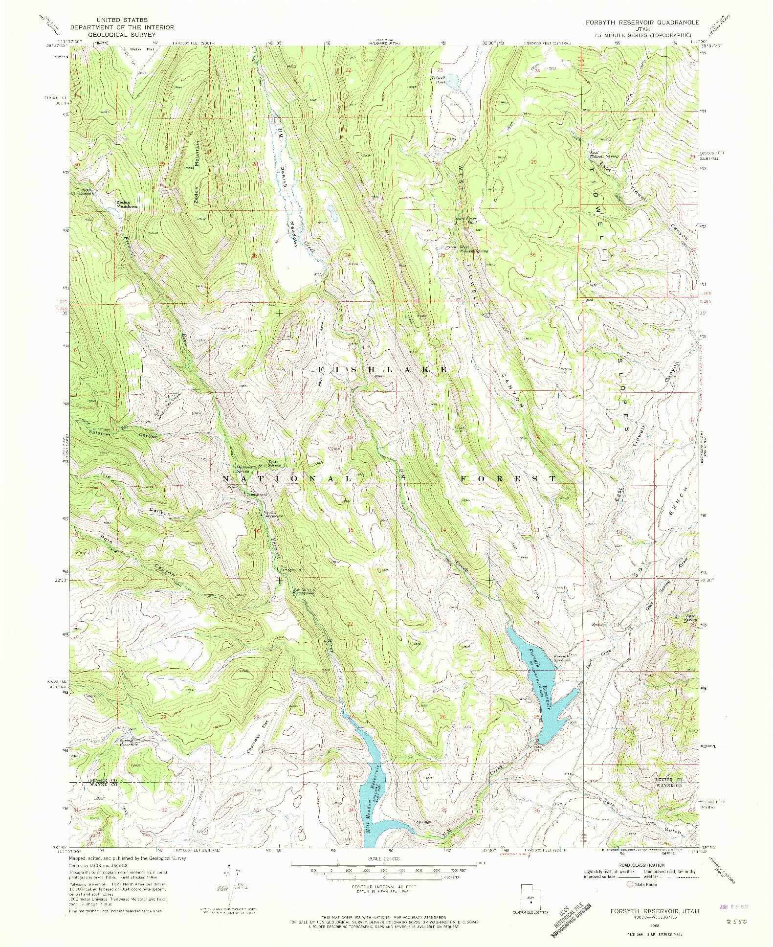 USGS 1:24000-SCALE QUADRANGLE FOR FORSYTH RESERVOIR, UT 1968