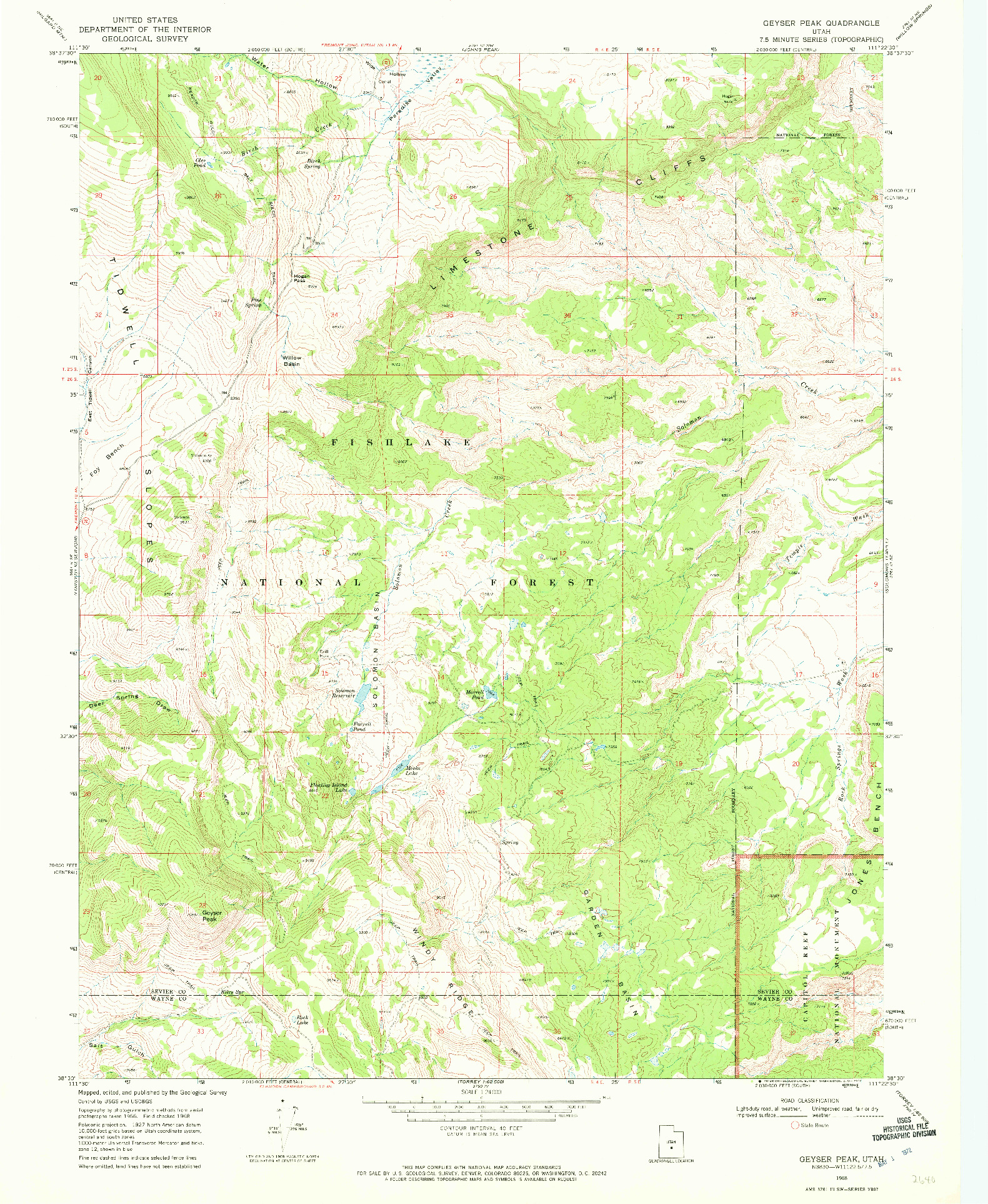 USGS 1:24000-SCALE QUADRANGLE FOR GEYSER PEAK, UT 1968