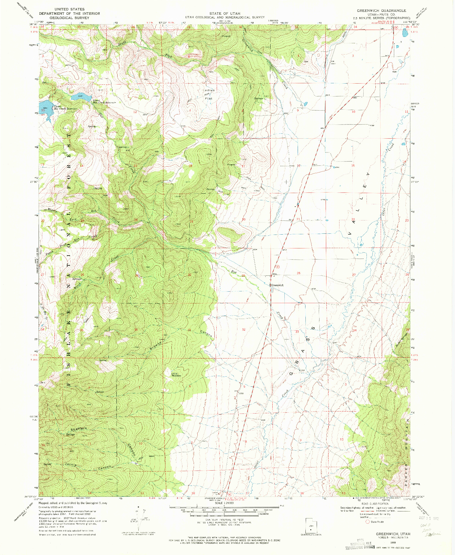 USGS 1:24000-SCALE QUADRANGLE FOR GREENWICH, UT 1969