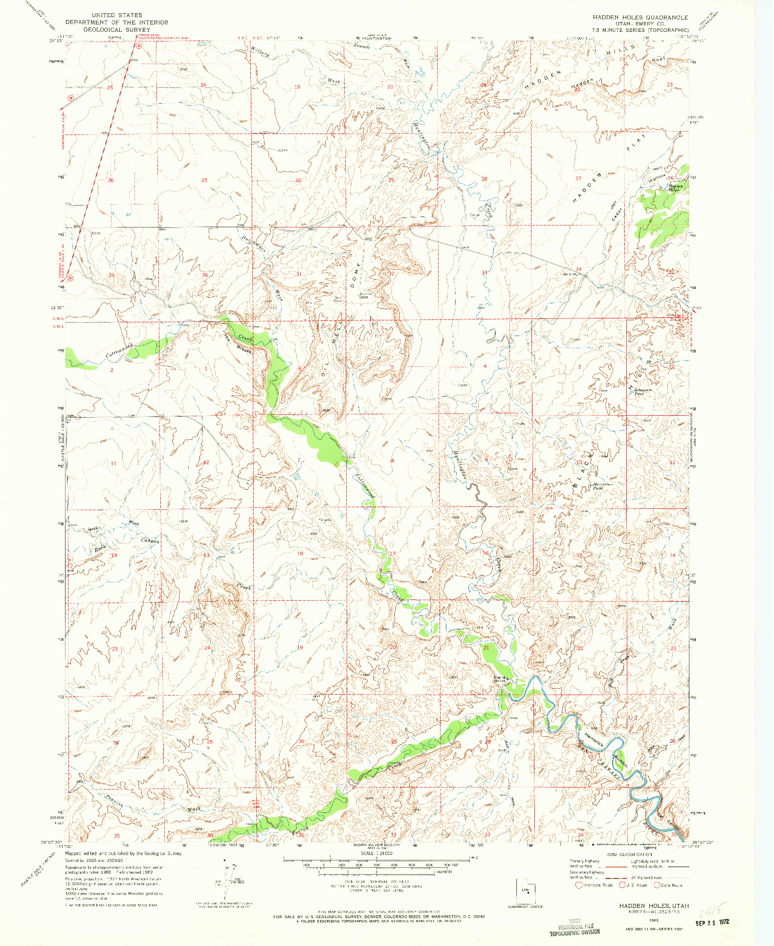 USGS 1:24000-SCALE QUADRANGLE FOR HADDEN HOLES, UT 1969