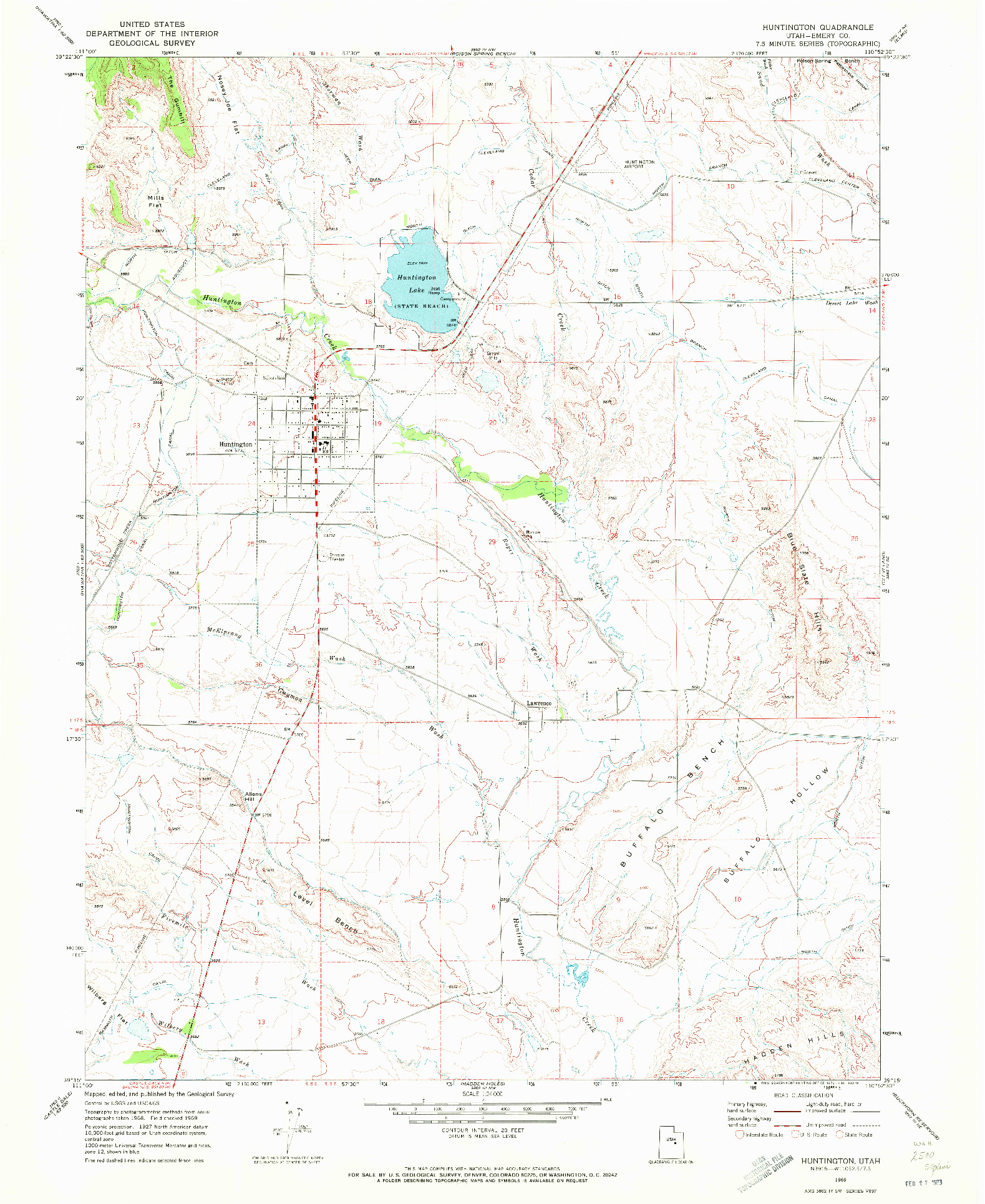 USGS 1:24000-SCALE QUADRANGLE FOR HUNTINGTON, UT 1969