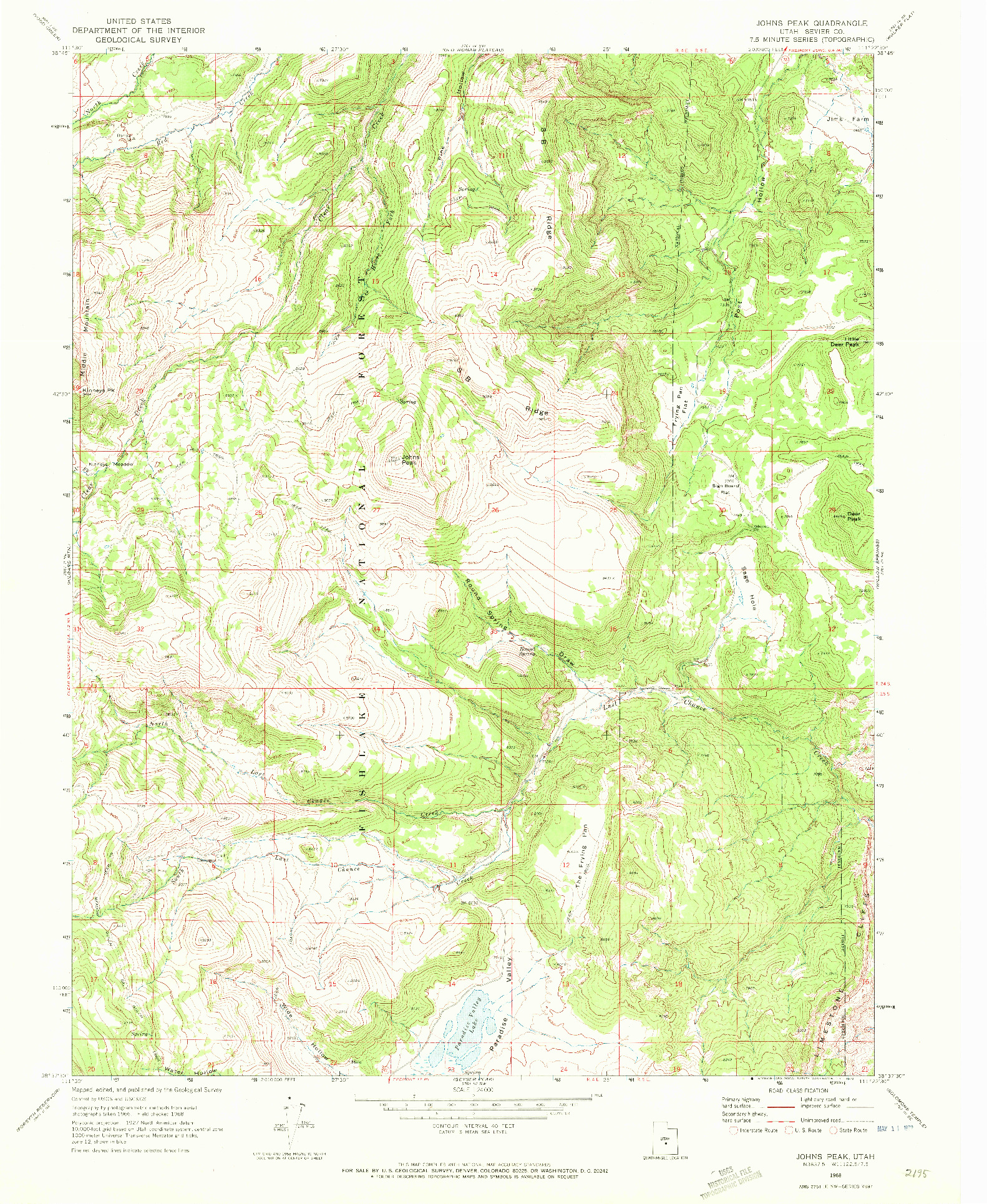 USGS 1:24000-SCALE QUADRANGLE FOR JOHNS PEAK, UT 1968
