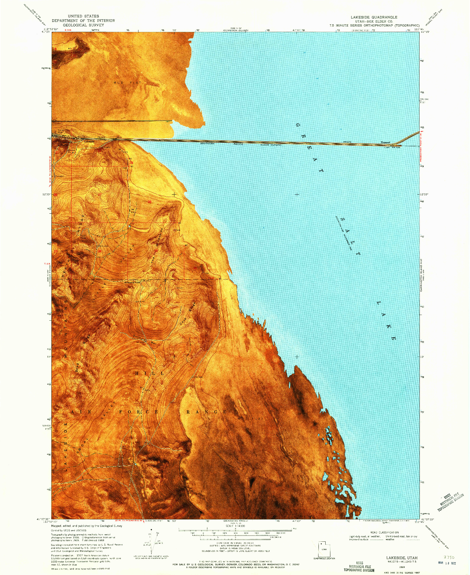 USGS 1:24000-SCALE QUADRANGLE FOR LAKESIDE, UT 1969