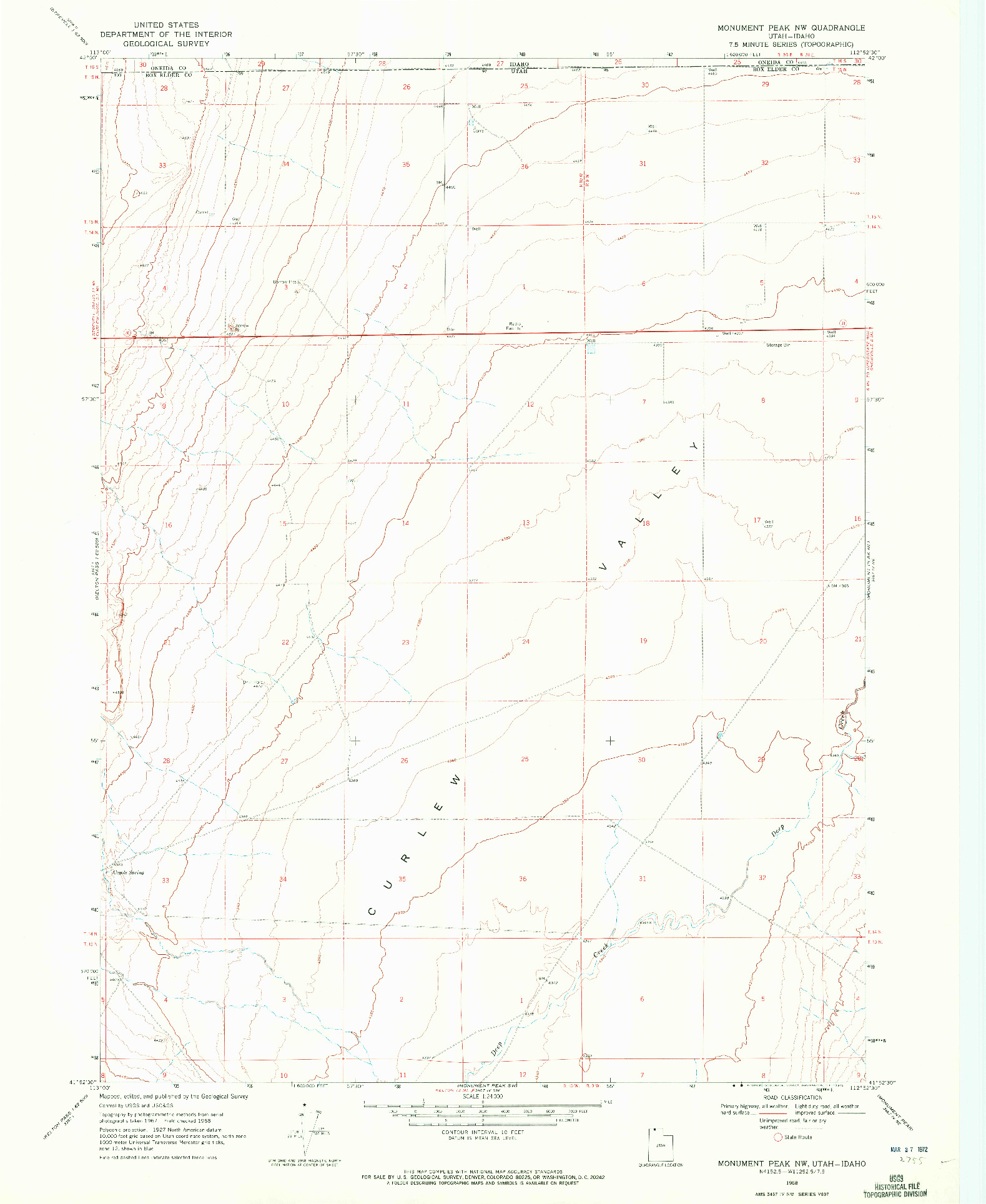 USGS 1:24000-SCALE QUADRANGLE FOR MONUMENT PEAK NW, UT 1968