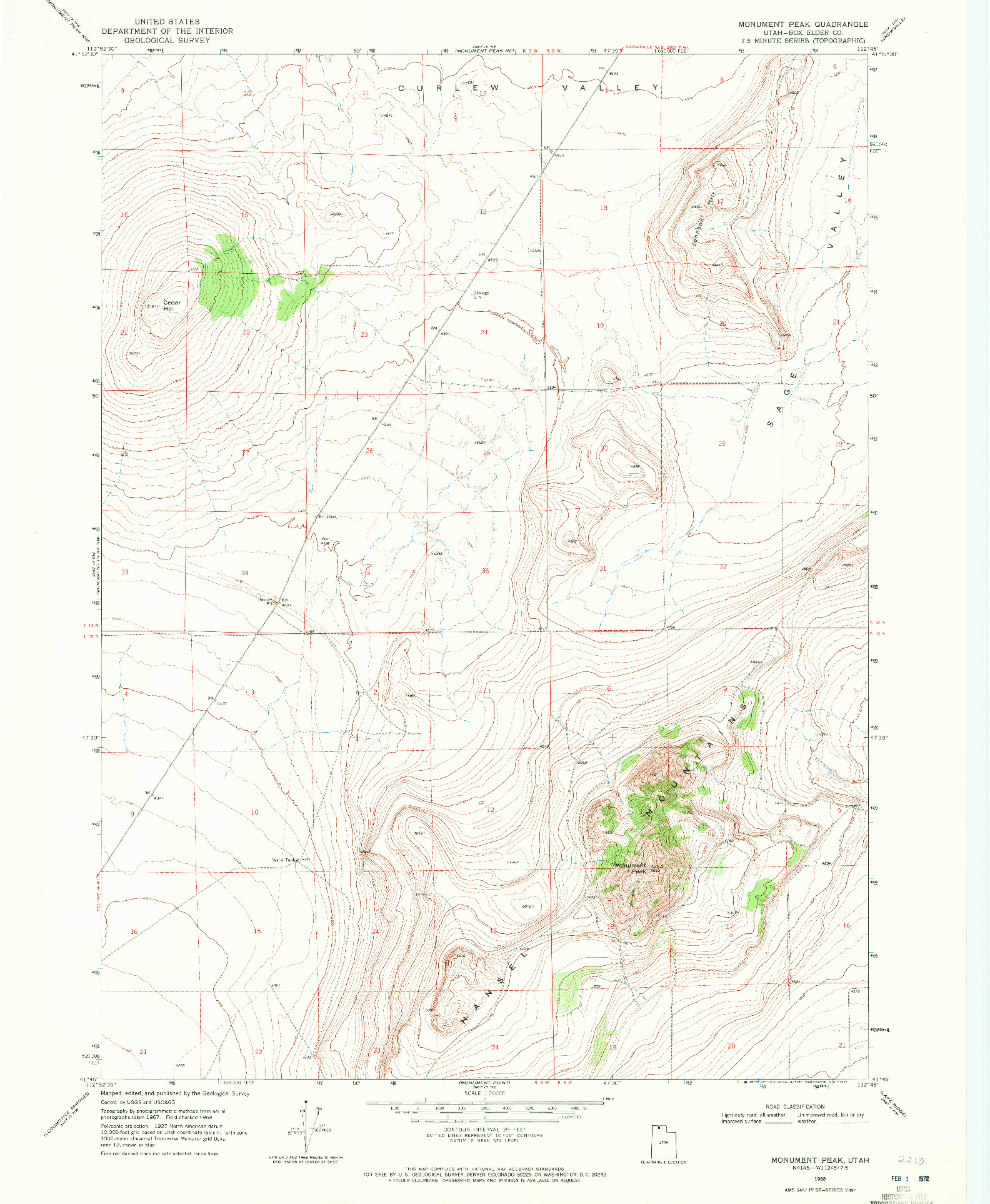 USGS 1:24000-SCALE QUADRANGLE FOR MONUMENT PEAK, UT 1968