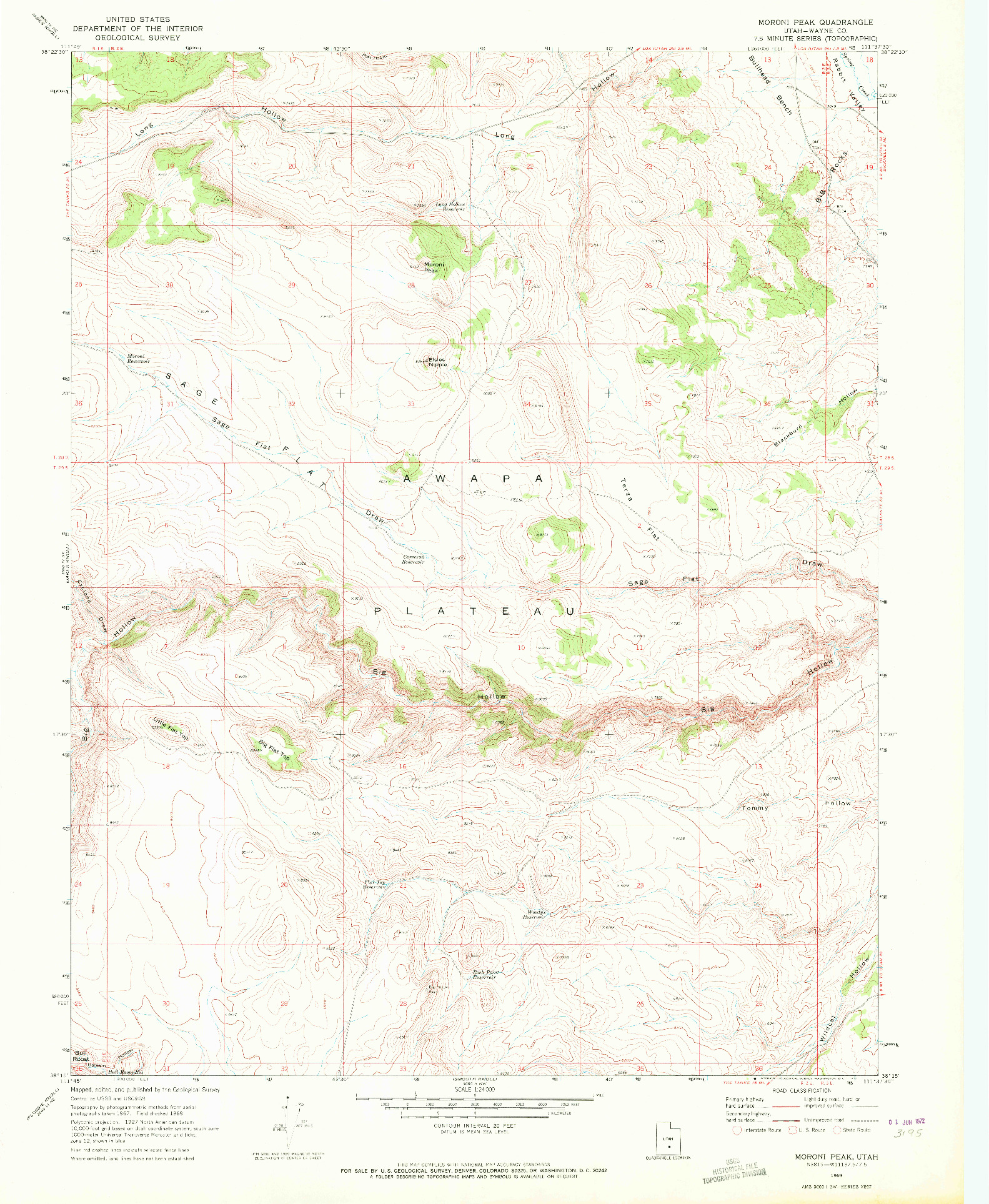 USGS 1:24000-SCALE QUADRANGLE FOR MORONI PEAK, UT 1969
