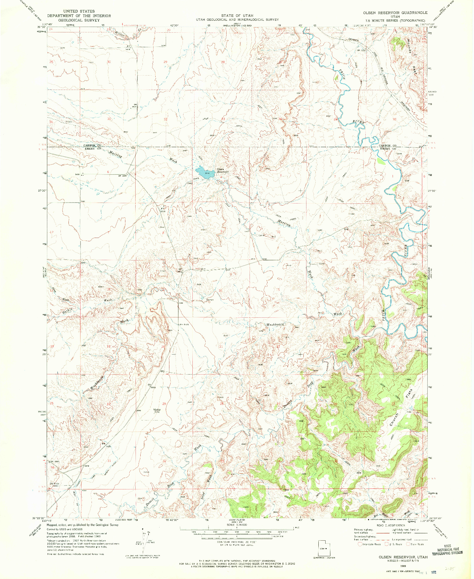 USGS 1:24000-SCALE QUADRANGLE FOR OLSEN RESERVOIR, UT 1969