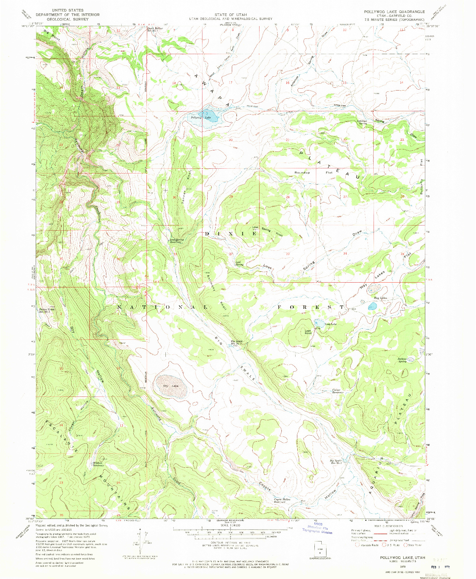 USGS 1:24000-SCALE QUADRANGLE FOR POLLYWOG LAKE, UT 1970