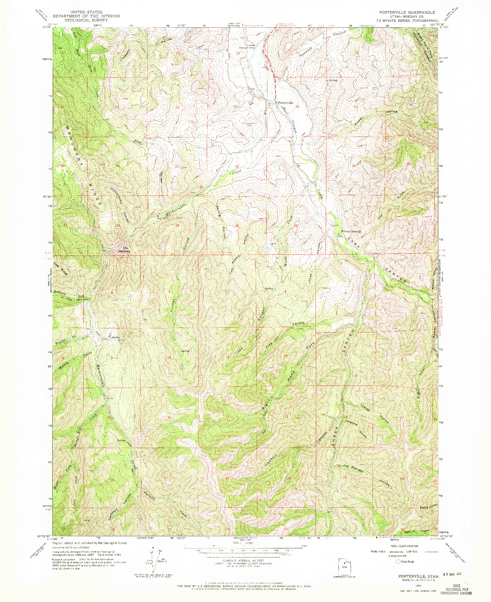 USGS 1:24000-SCALE QUADRANGLE FOR PORTERVILLE, UT 1961
