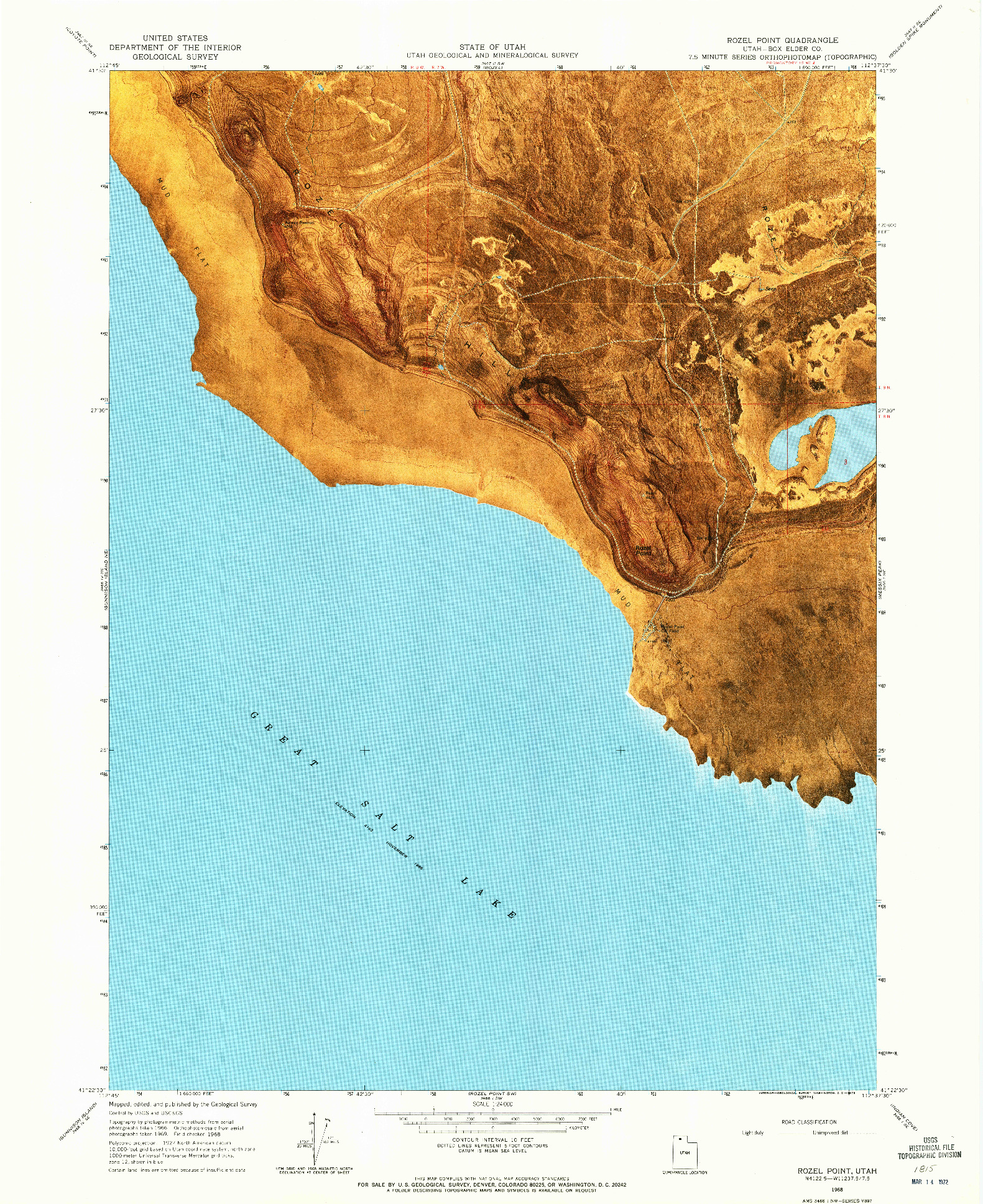 USGS 1:24000-SCALE QUADRANGLE FOR ROZEL POINT, UT 1968