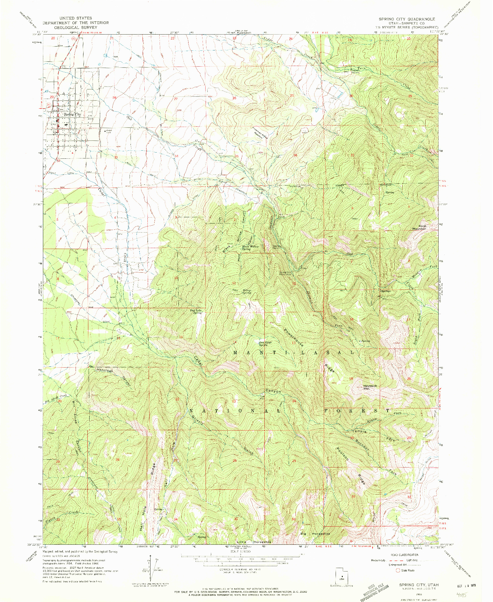 USGS 1:24000-SCALE QUADRANGLE FOR SPRING CITY, UT 1966