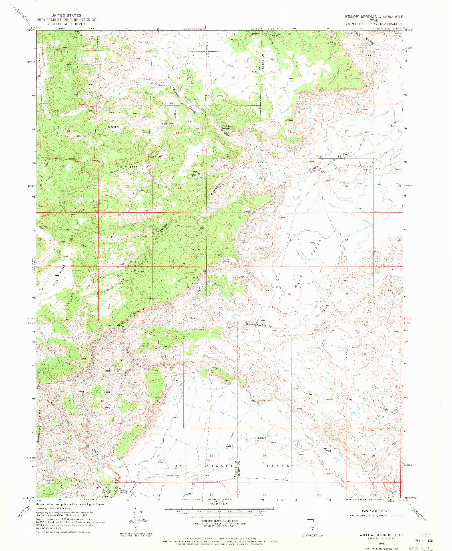 USGS 1:24000-SCALE QUADRANGLE FOR WILLOW SPRINGS, UT 1968