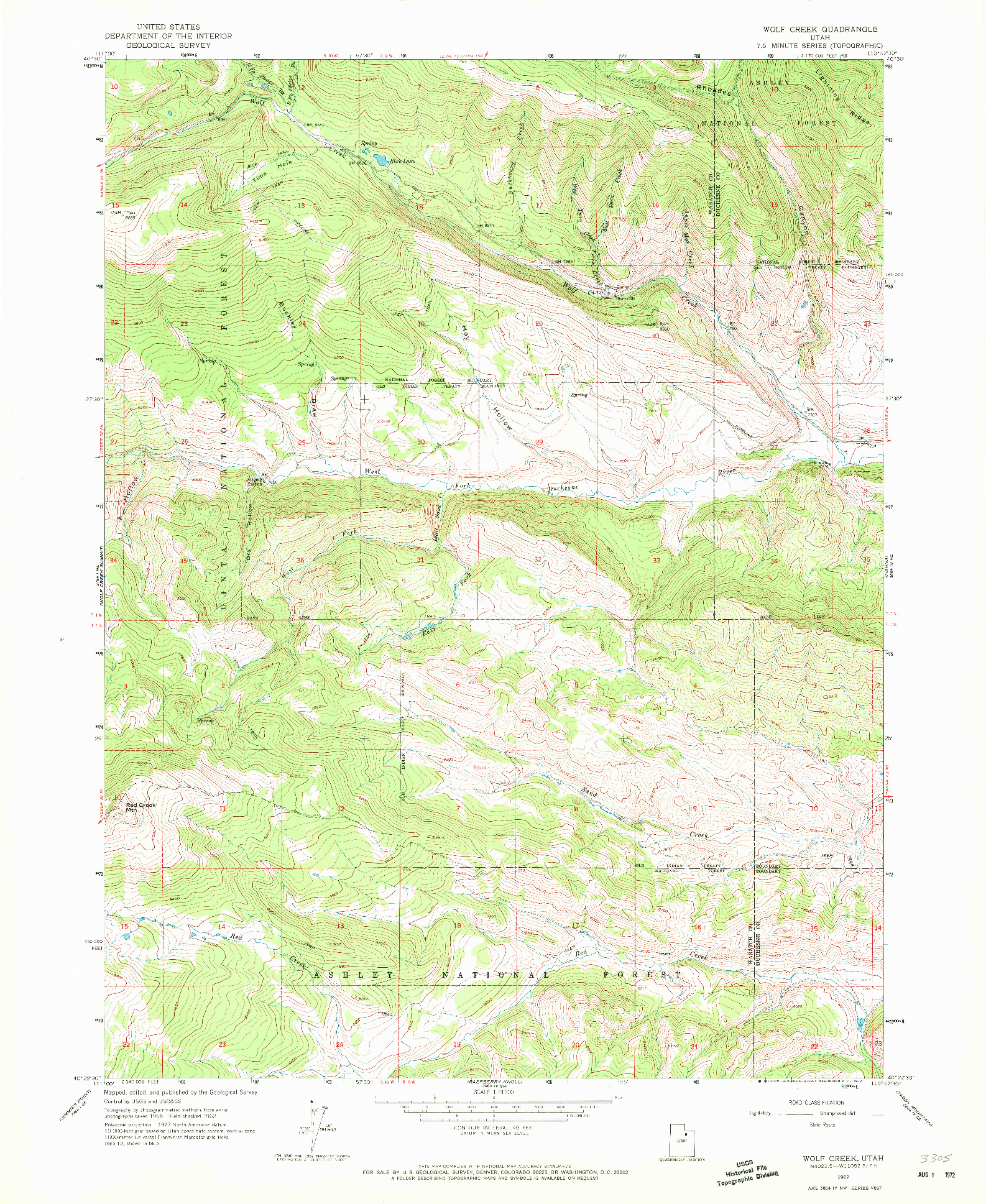 USGS 1:24000-SCALE QUADRANGLE FOR WOLF CREEK, UT 1962