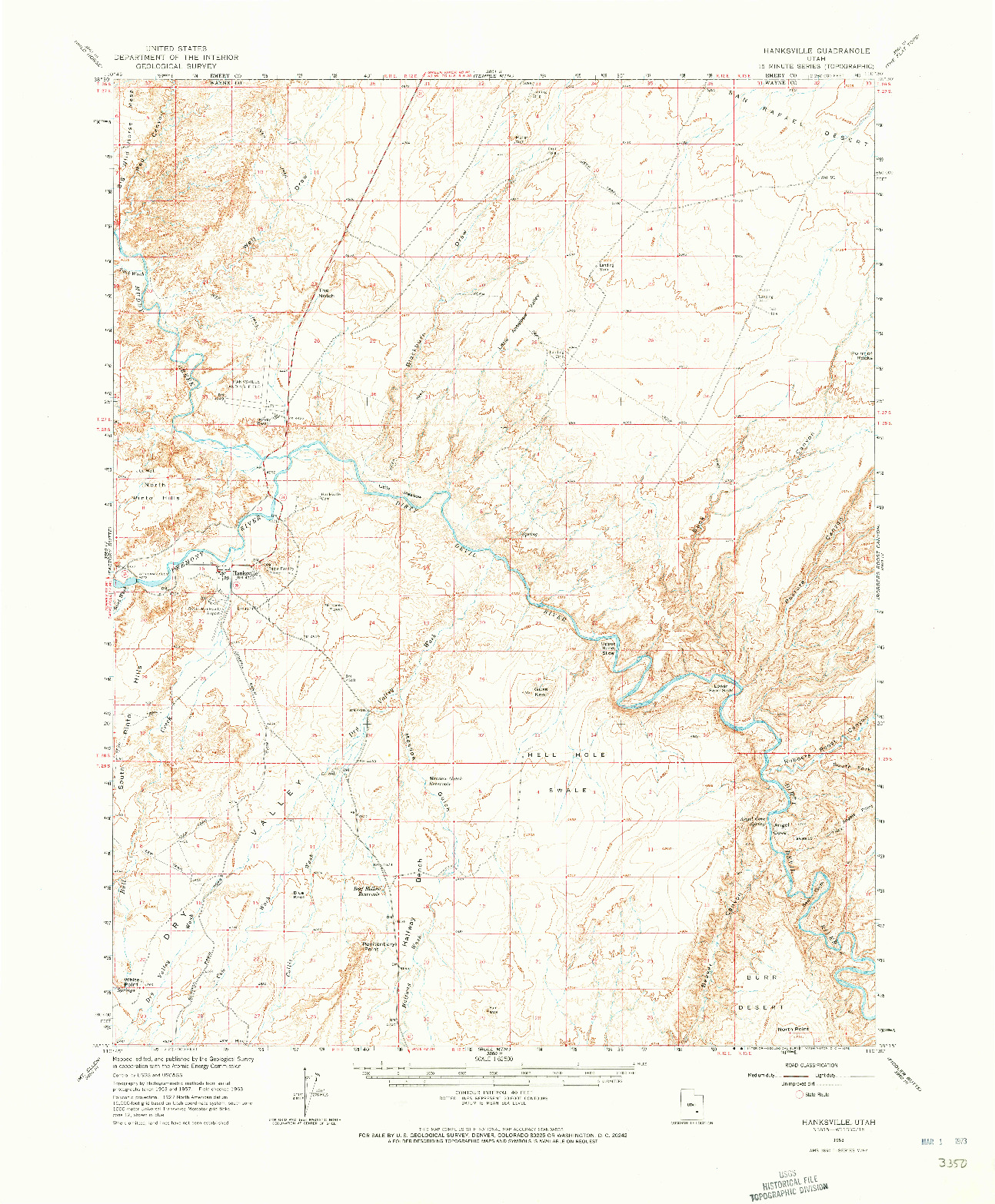 USGS 1:62500-SCALE QUADRANGLE FOR HANKSVILLE, UT 1963