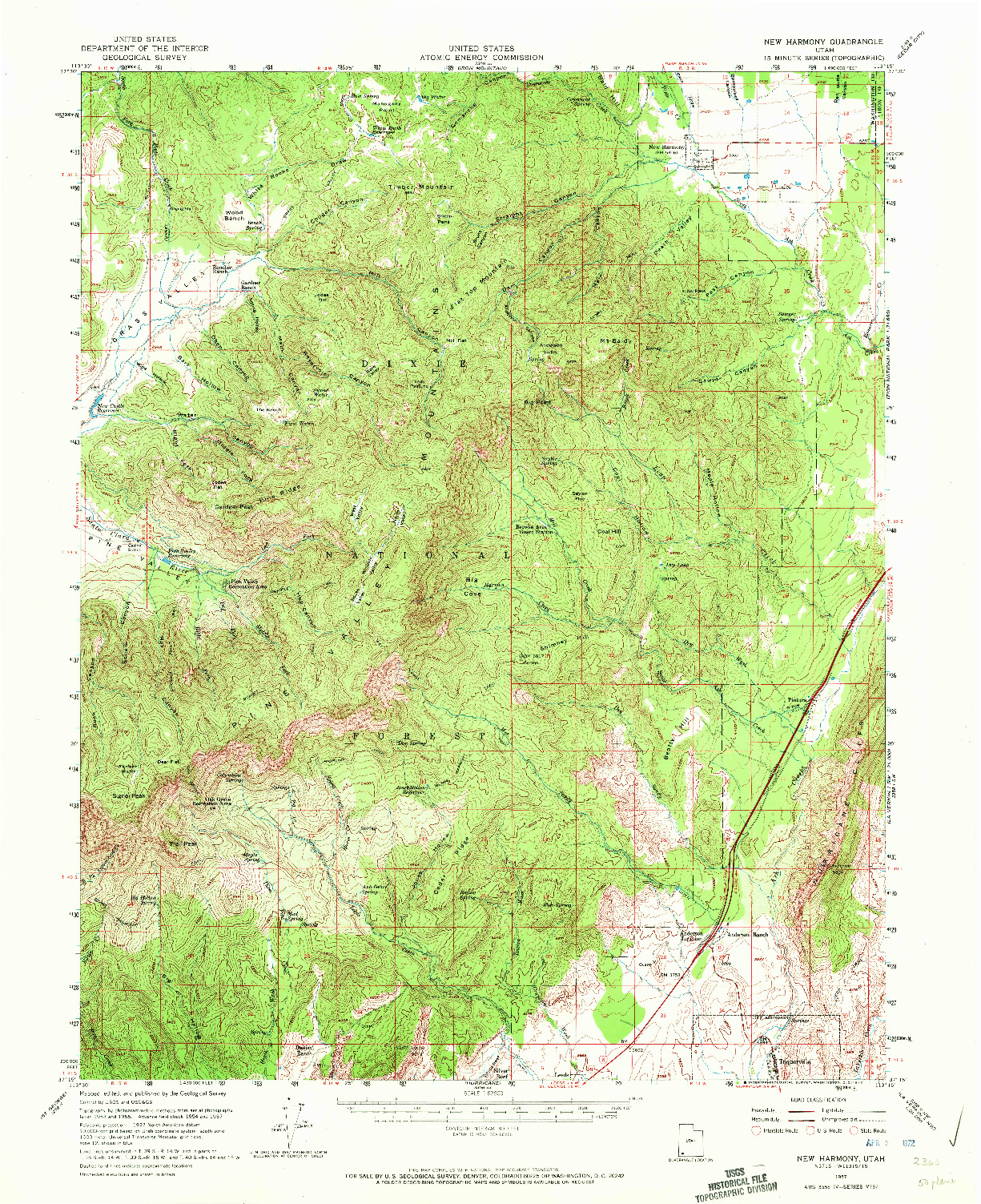 USGS 1:62500-SCALE QUADRANGLE FOR NEW HARMONY, UT 1957