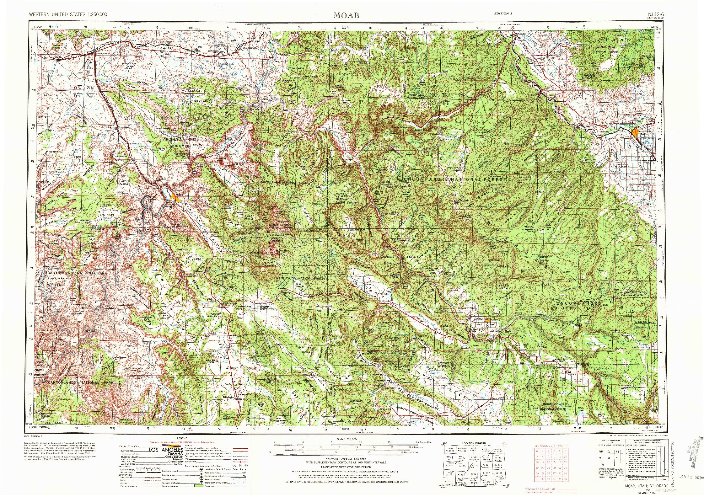 USGS 1:250000-SCALE QUADRANGLE FOR MOAB, UT 1956