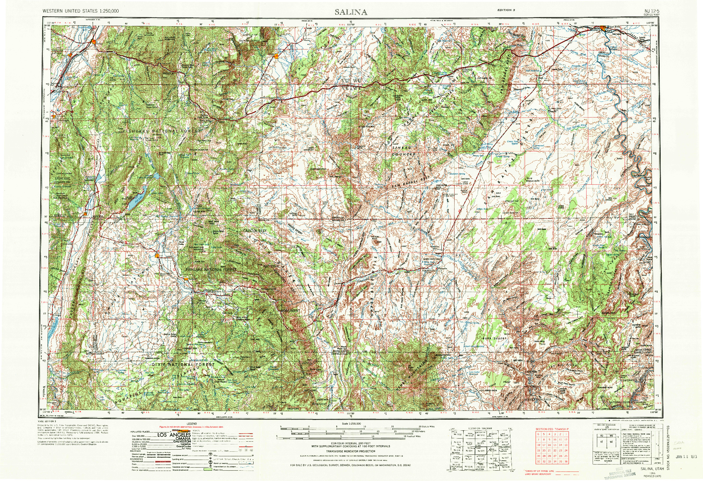 USGS 1:250000-SCALE QUADRANGLE FOR SALINA, UT 1956