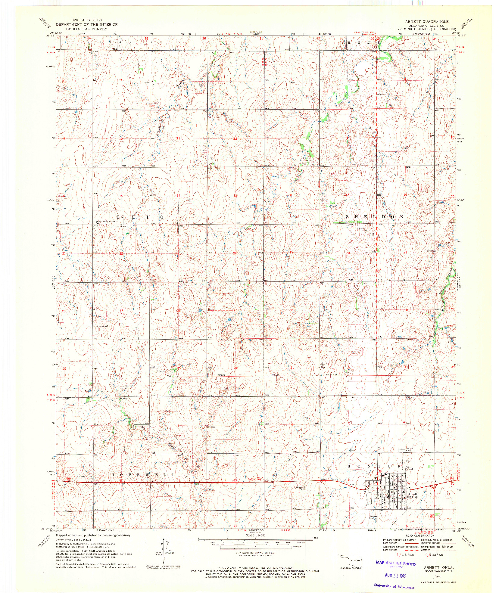 USGS 1:24000-SCALE QUADRANGLE FOR ARNETT, OK 1970