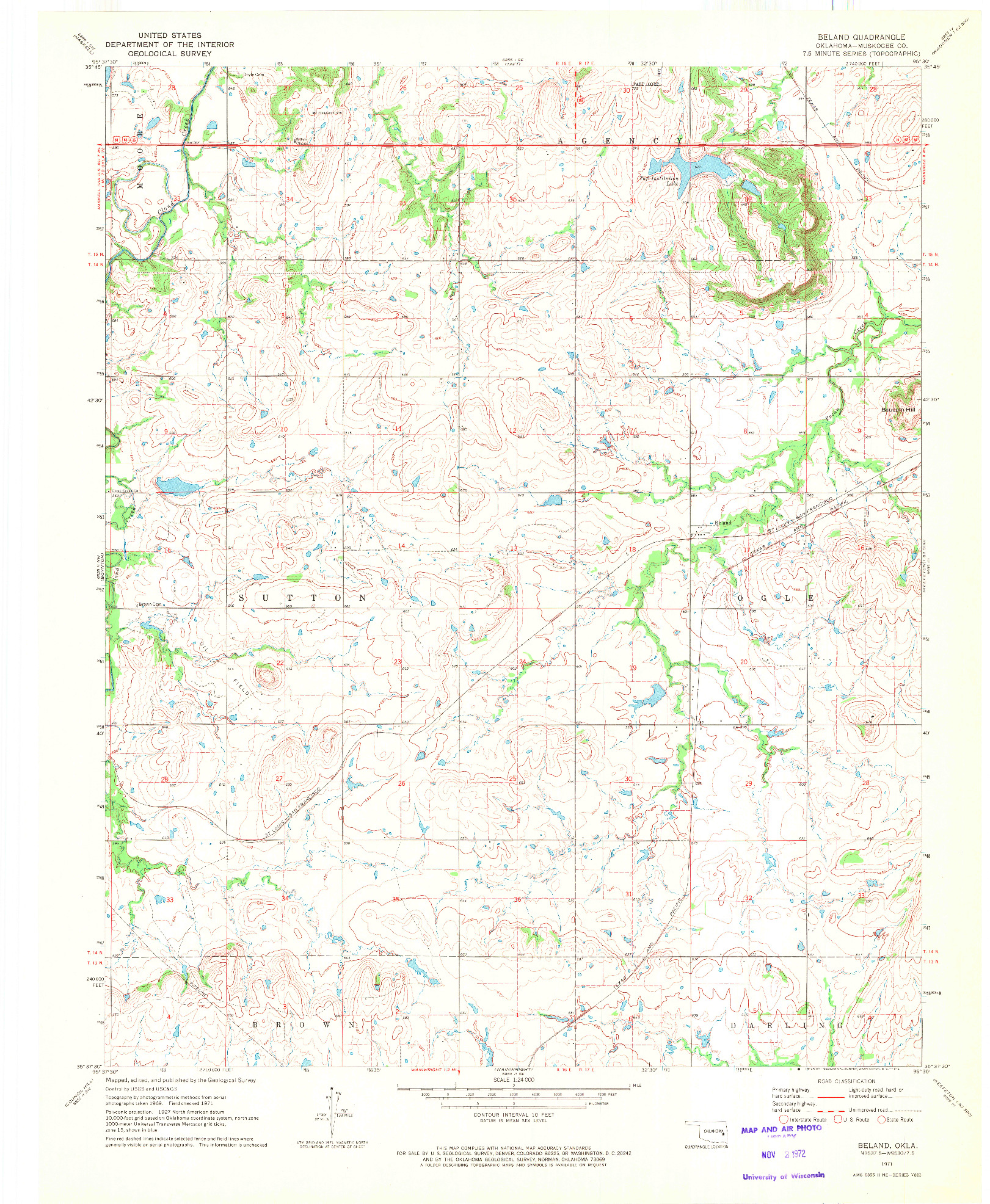 USGS 1:24000-SCALE QUADRANGLE FOR BELAND, OK 1971