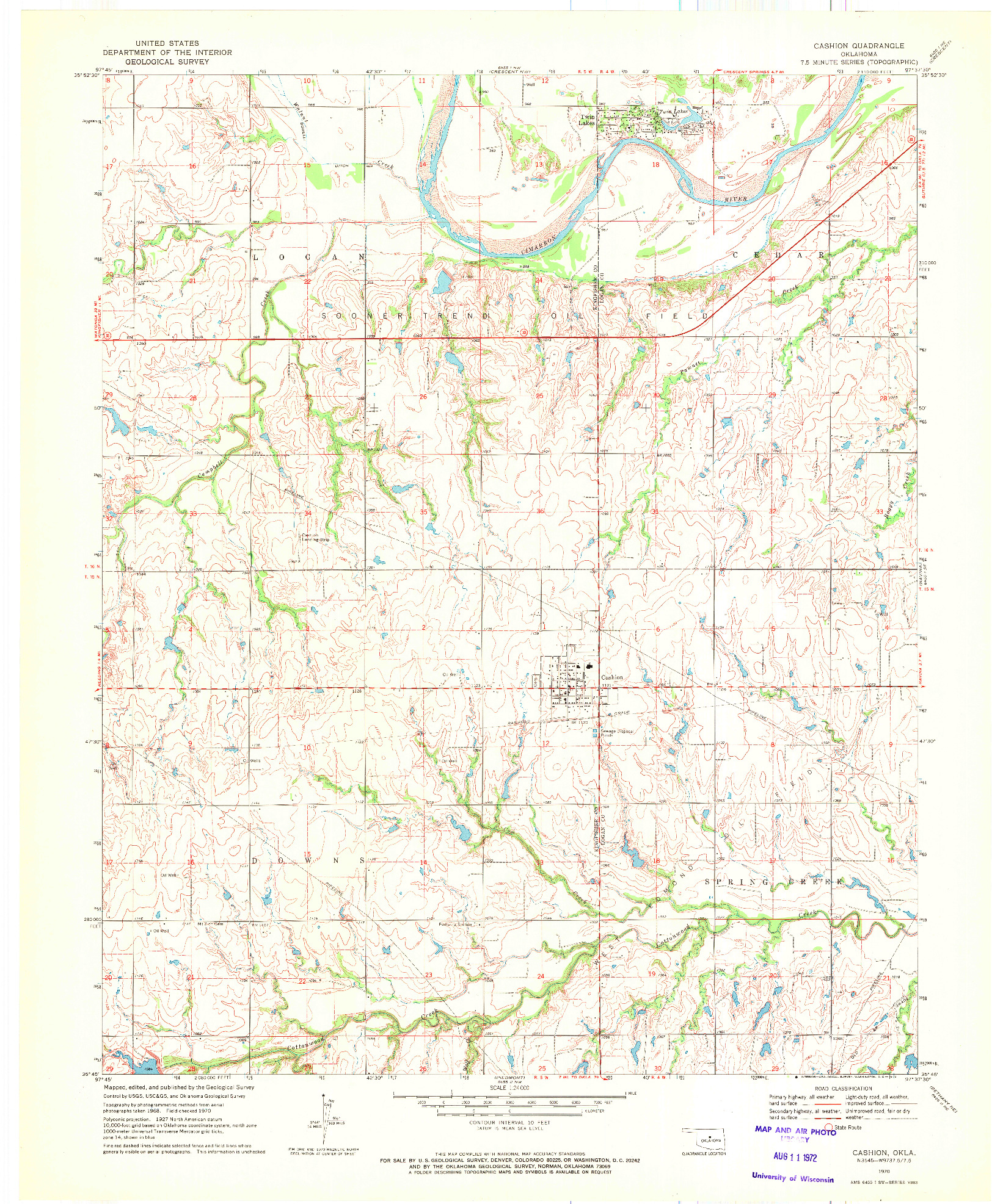 USGS 1:24000-SCALE QUADRANGLE FOR CASHION, OK 1970
