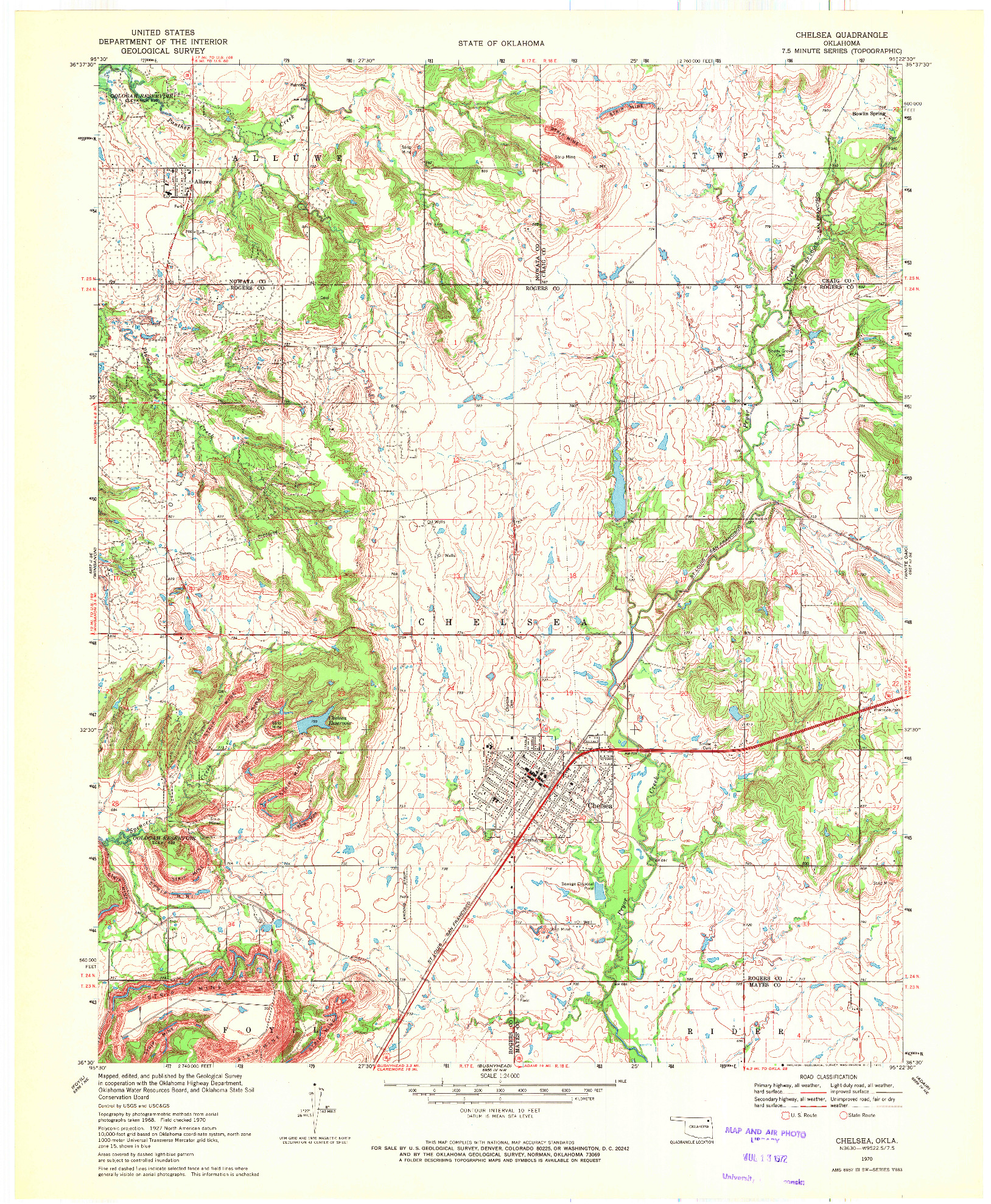 USGS 1:24000-SCALE QUADRANGLE FOR CHELSEA, OK 1970