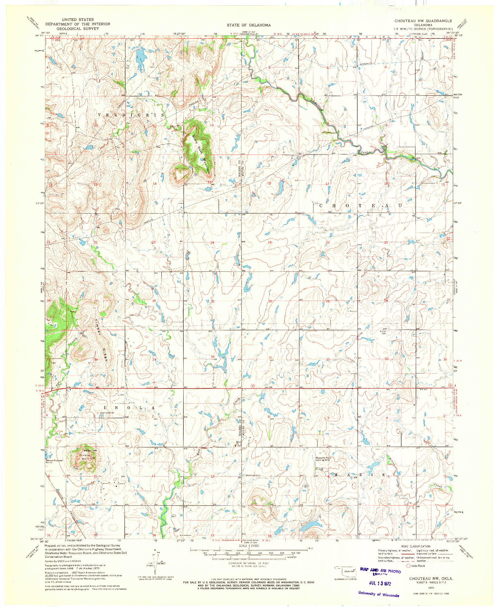 USGS 1:24000-SCALE QUADRANGLE FOR CHOUTEAU NW, OK 1970