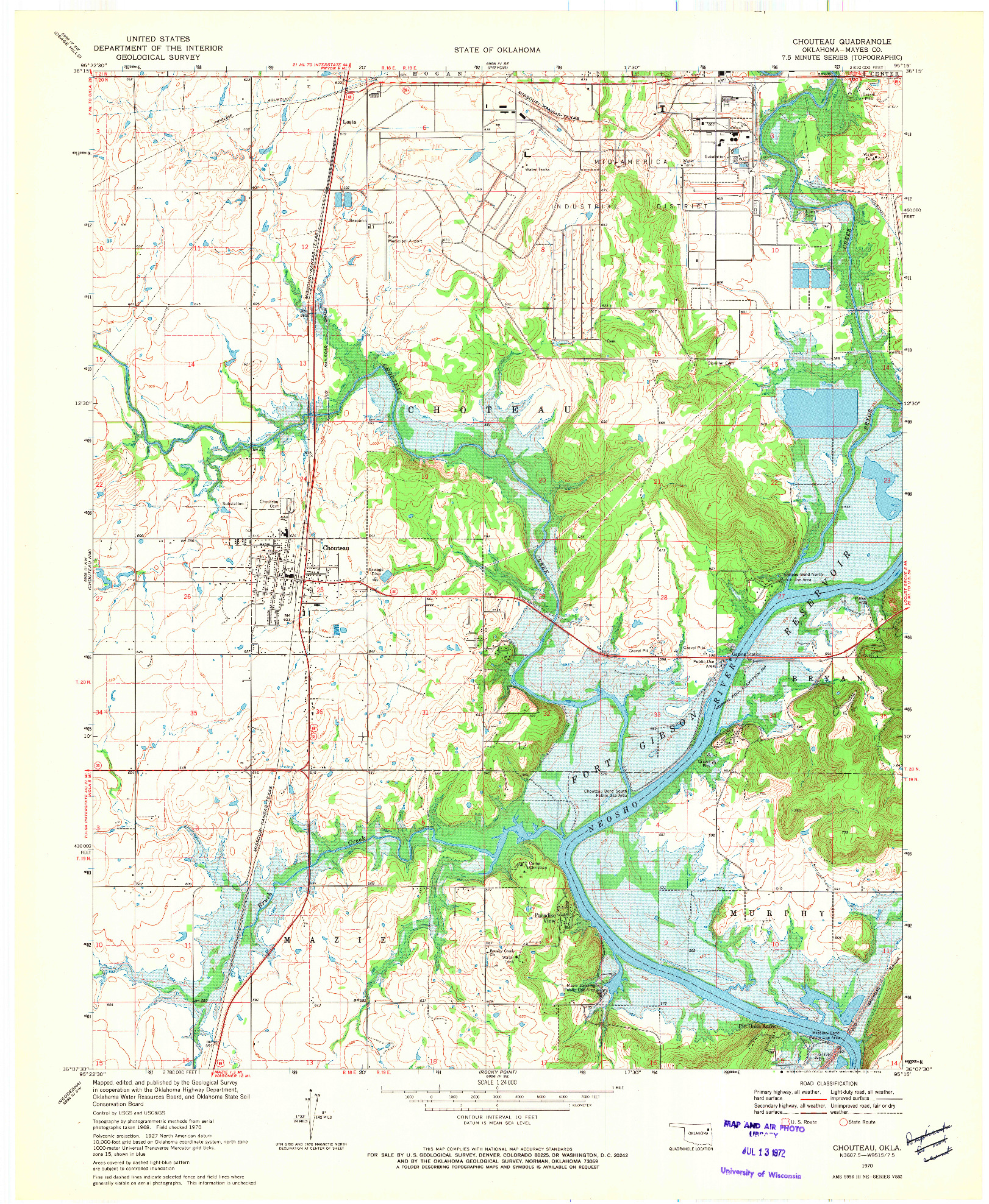 USGS 1:24000-SCALE QUADRANGLE FOR CHOUTEAU, OK 1970