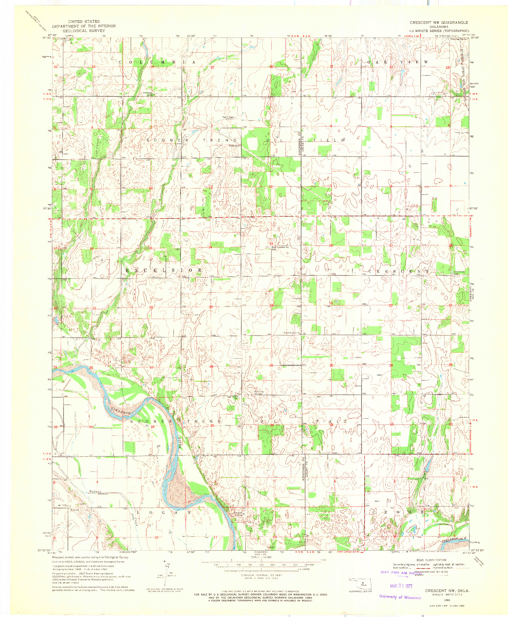 USGS 1:24000-SCALE QUADRANGLE FOR CRESCENT NW, OK 1969