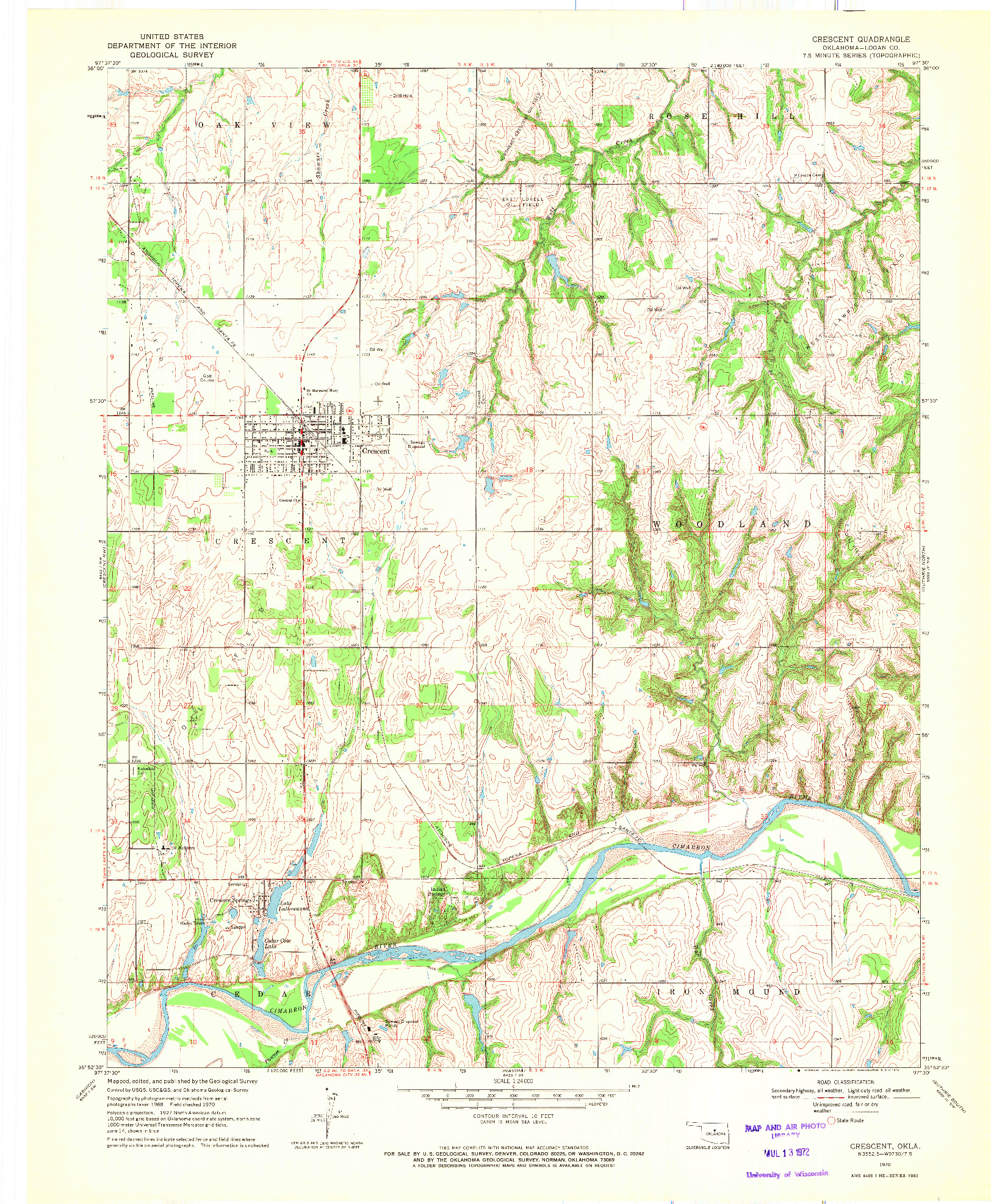 USGS 1:24000-SCALE QUADRANGLE FOR CRESCENT, OK 1970