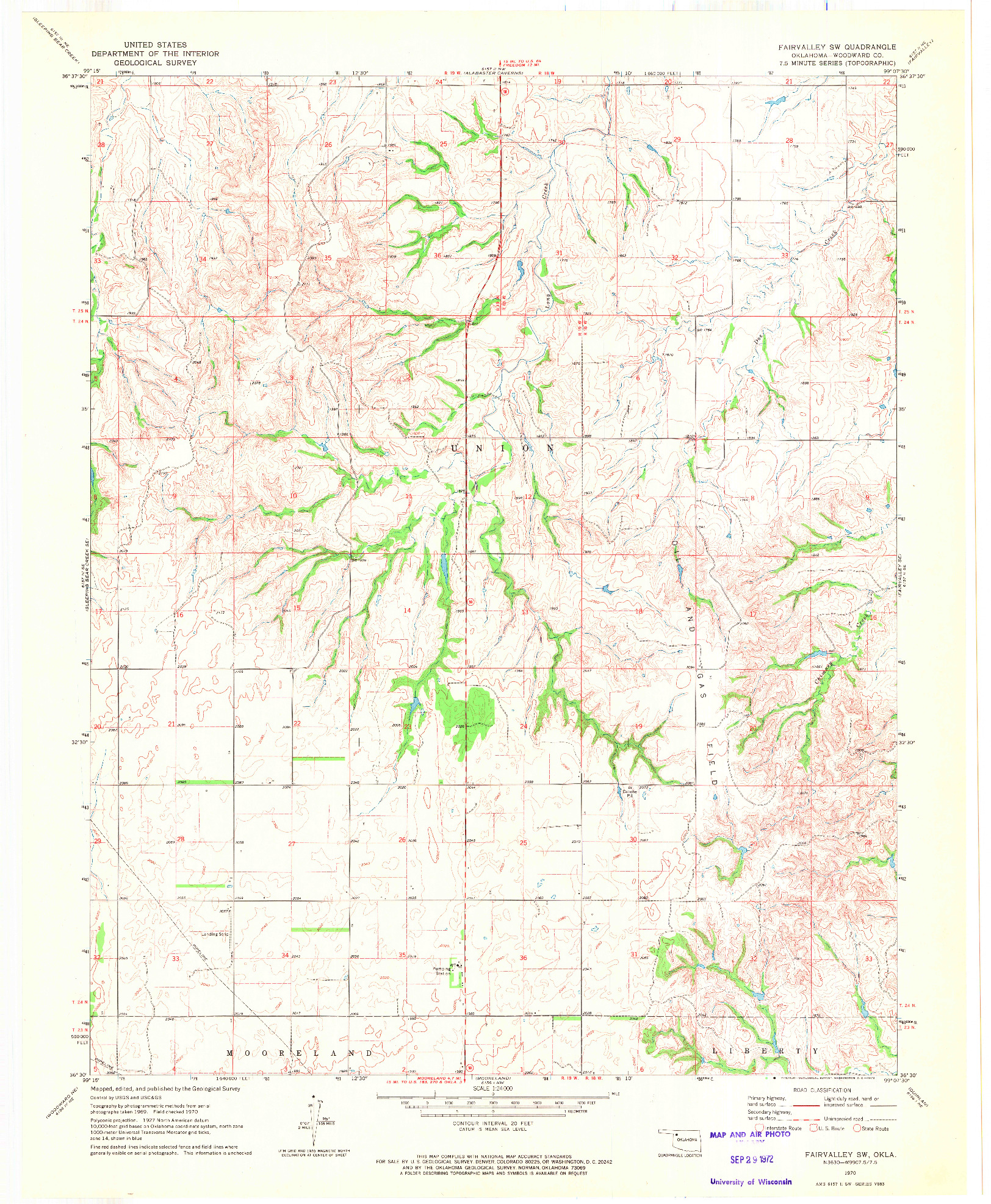 USGS 1:24000-SCALE QUADRANGLE FOR FAIRVALLEY SW, OK 1970