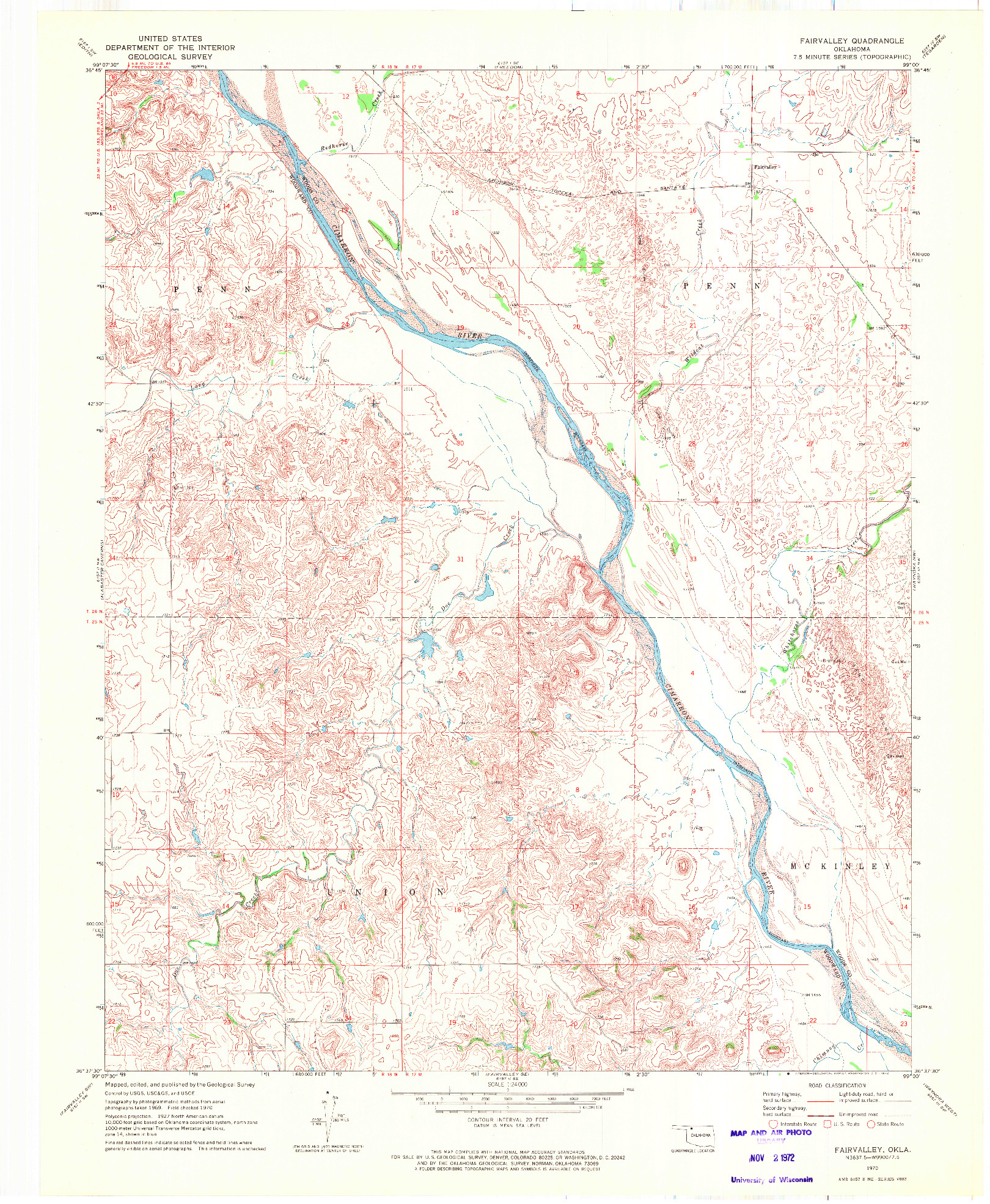 USGS 1:24000-SCALE QUADRANGLE FOR FAIRVALLEY, OK 1970