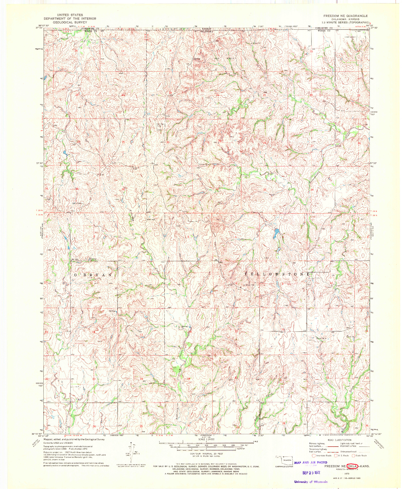 USGS 1:24000-SCALE QUADRANGLE FOR FREEDOM NE, OK 1970