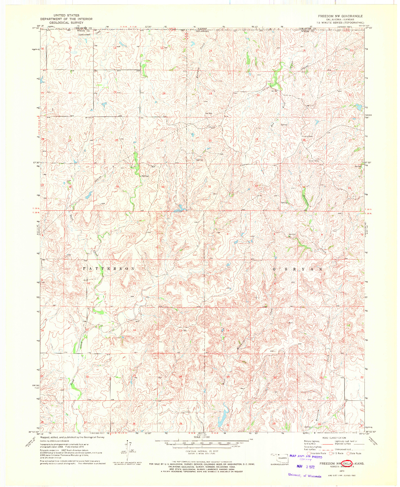 USGS 1:24000-SCALE QUADRANGLE FOR FREEDOM NW, OK 1970