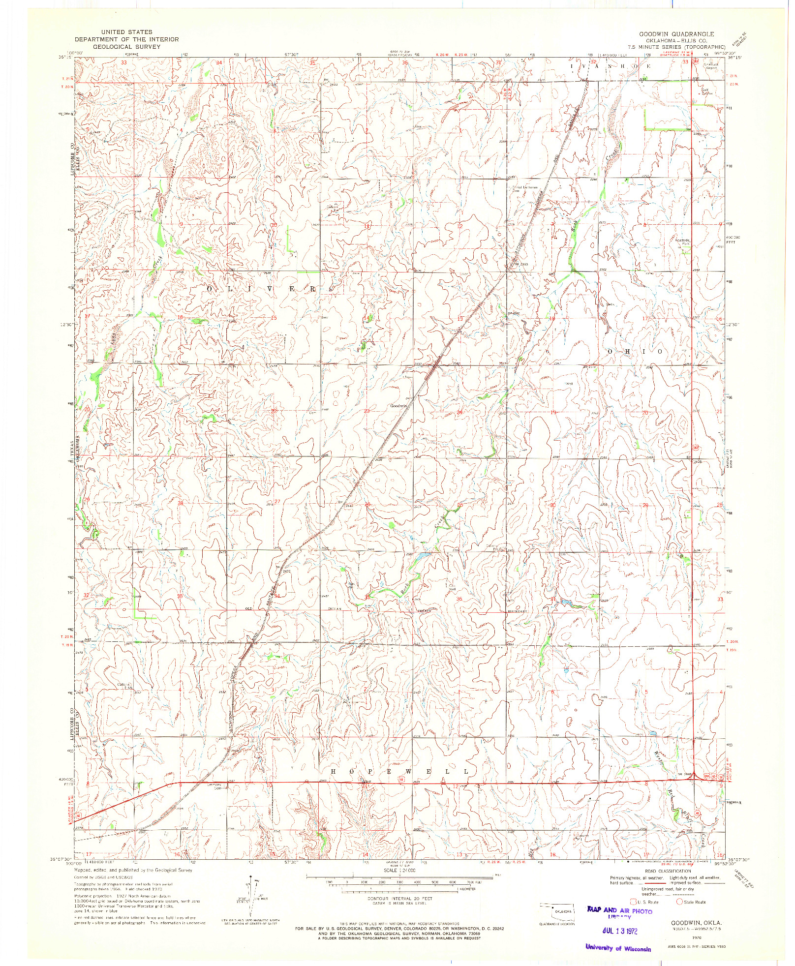 USGS 1:24000-SCALE QUADRANGLE FOR GOODWIN, OK 1970
