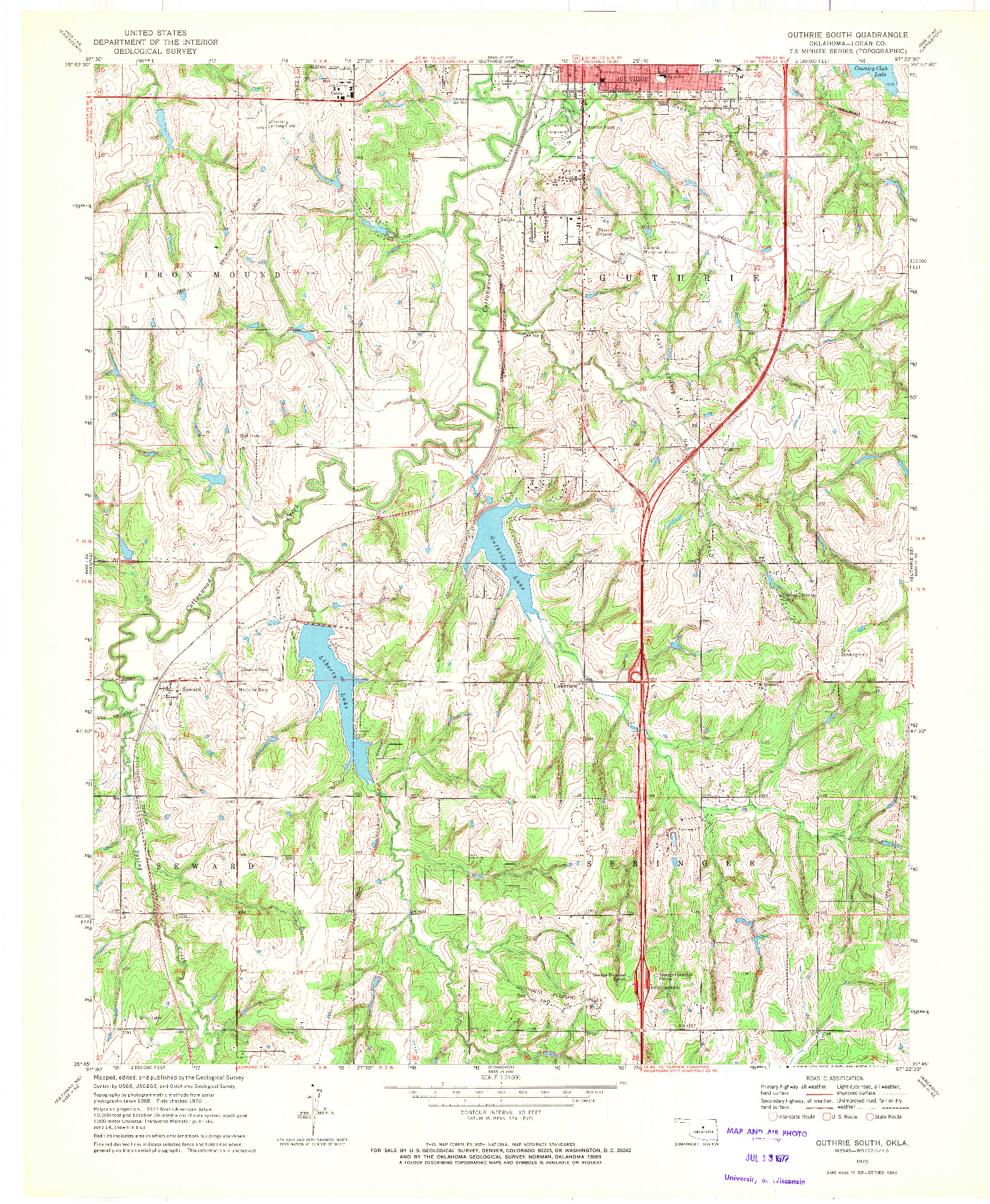 USGS 1:24000-SCALE QUADRANGLE FOR GUTHRIE SOUTH, OK 1970