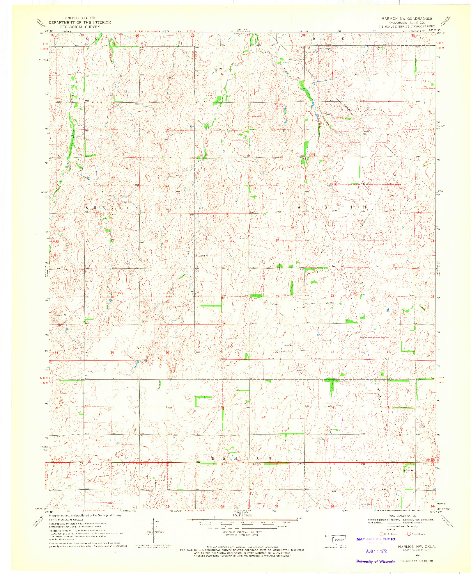 USGS 1:24000-SCALE QUADRANGLE FOR HARMON NW, OK 1970