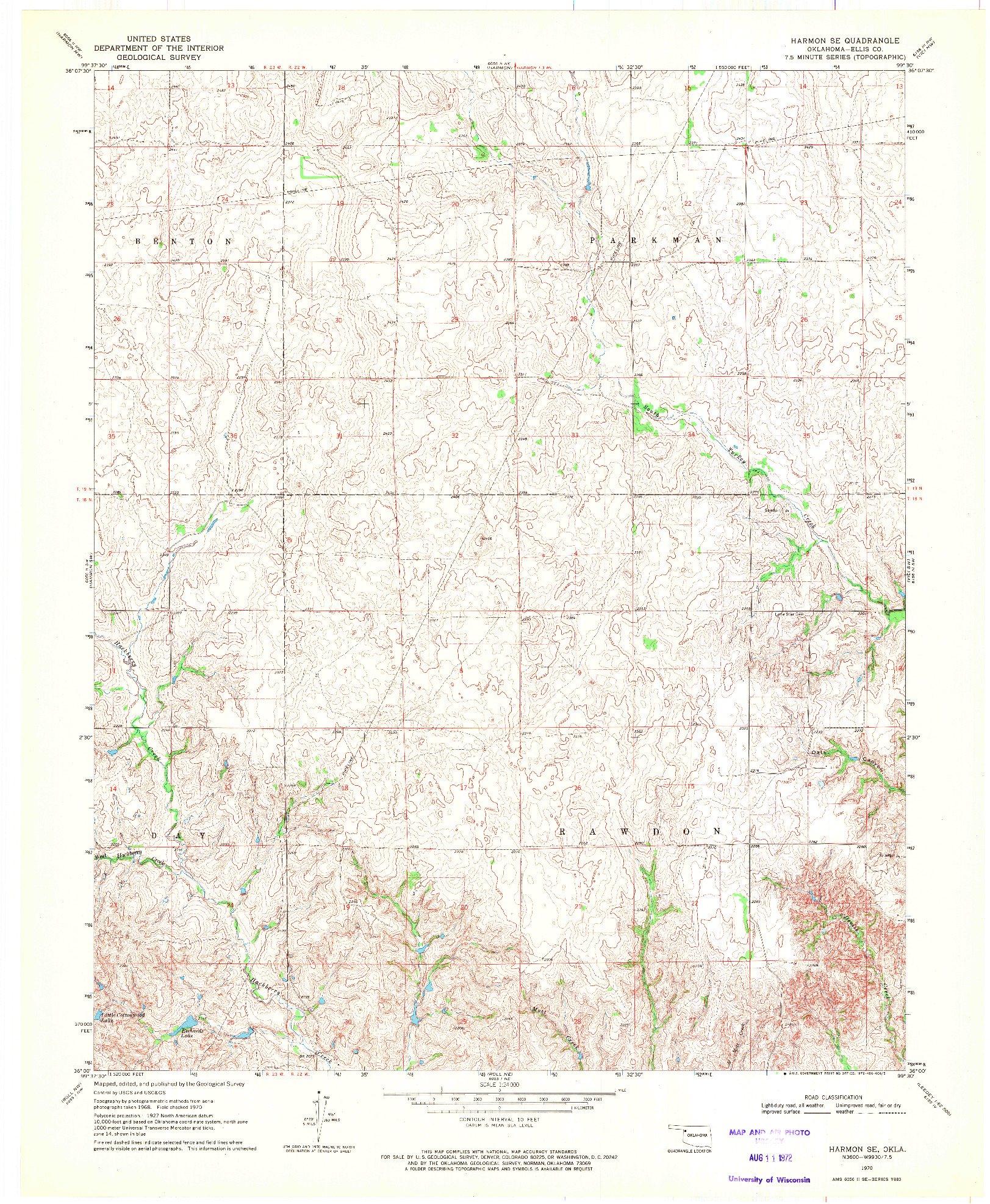 USGS 1:24000-SCALE QUADRANGLE FOR HARMON SE, OK 1970