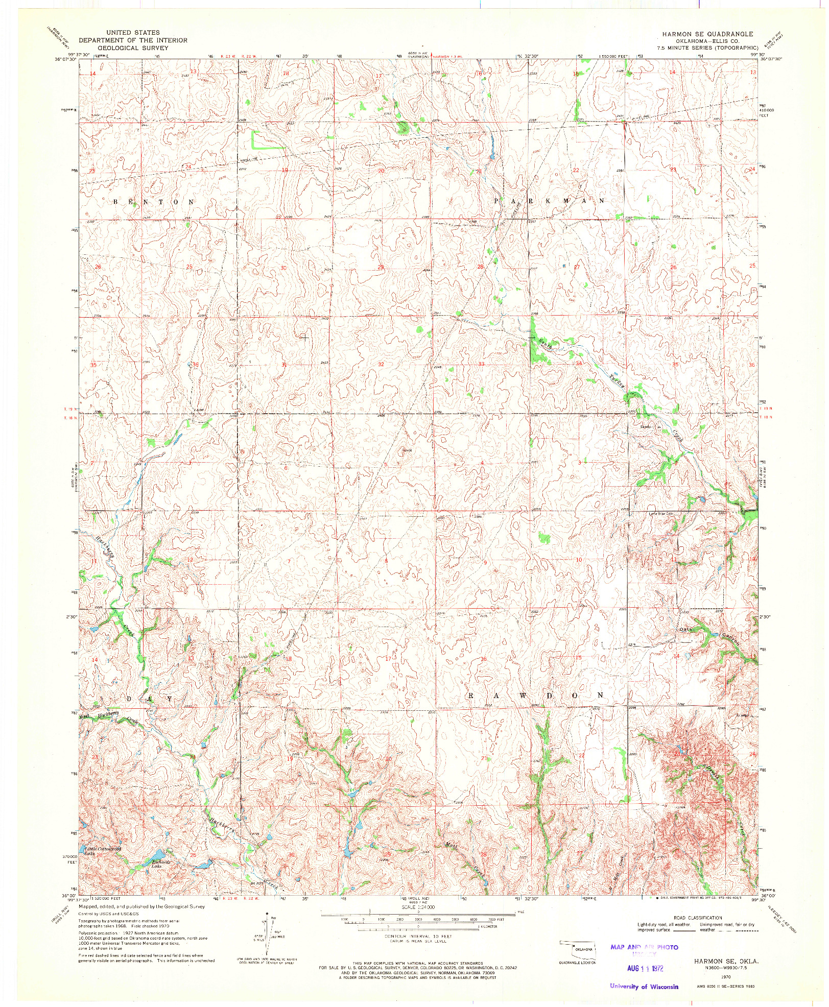 USGS 1:24000-SCALE QUADRANGLE FOR HARMON SE, OK 1970