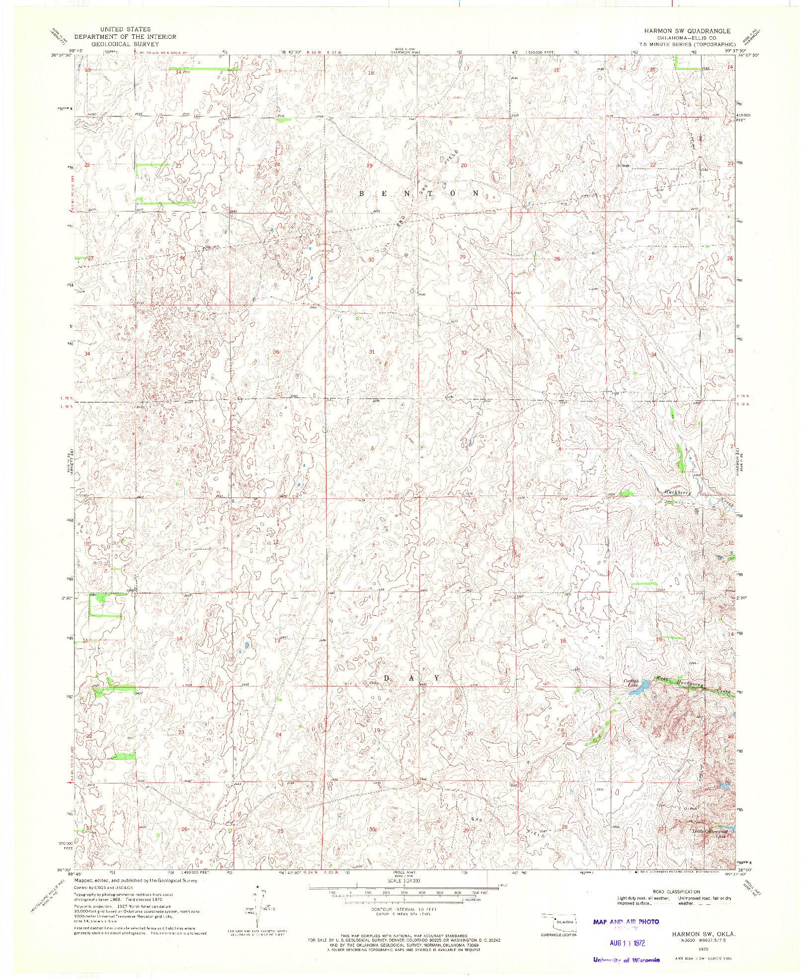 USGS 1:24000-SCALE QUADRANGLE FOR HARMON SW, OK 1970