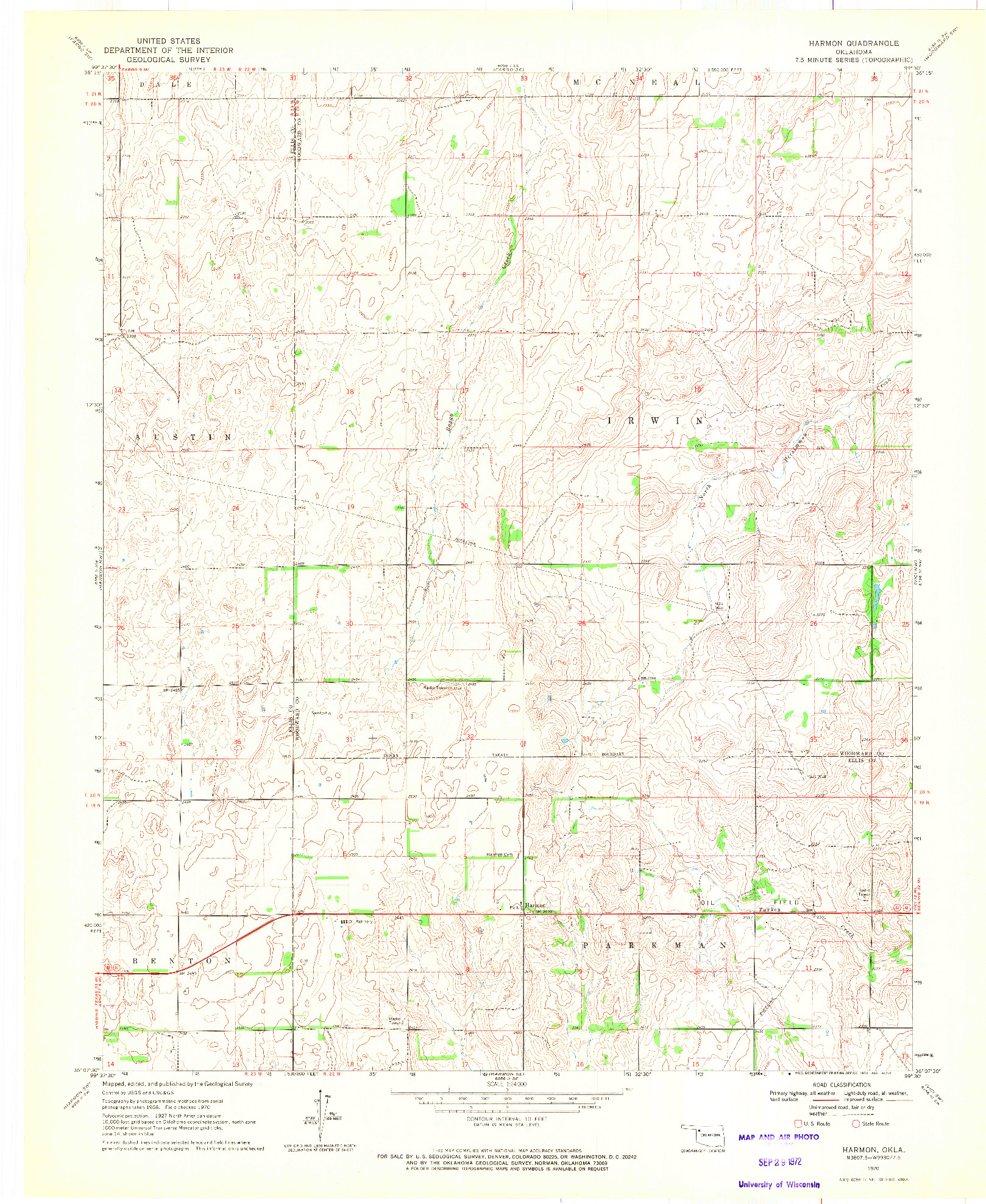 USGS 1:24000-SCALE QUADRANGLE FOR HARMON, OK 1970
