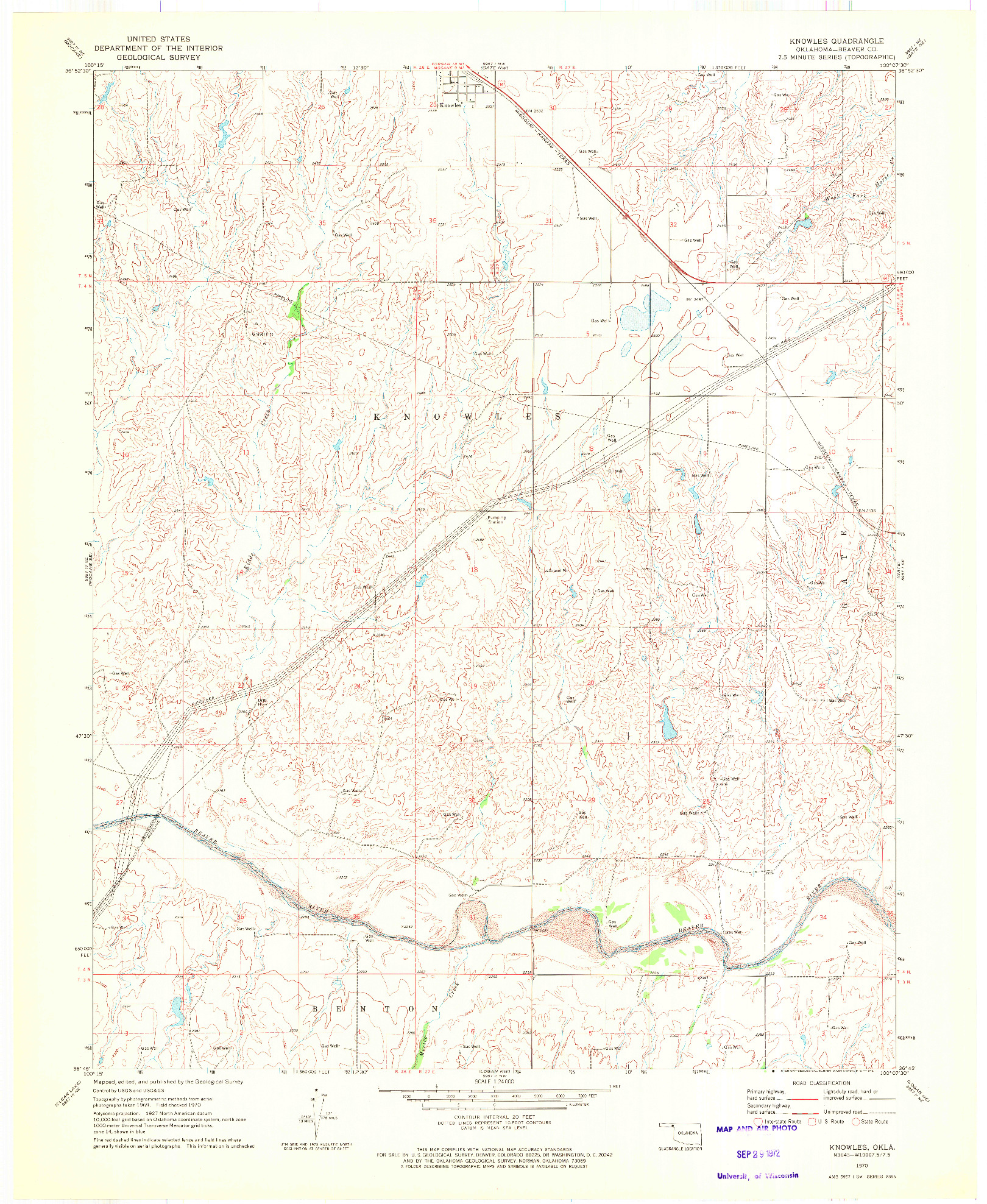 USGS 1:24000-SCALE QUADRANGLE FOR KNOWLES, OK 1970