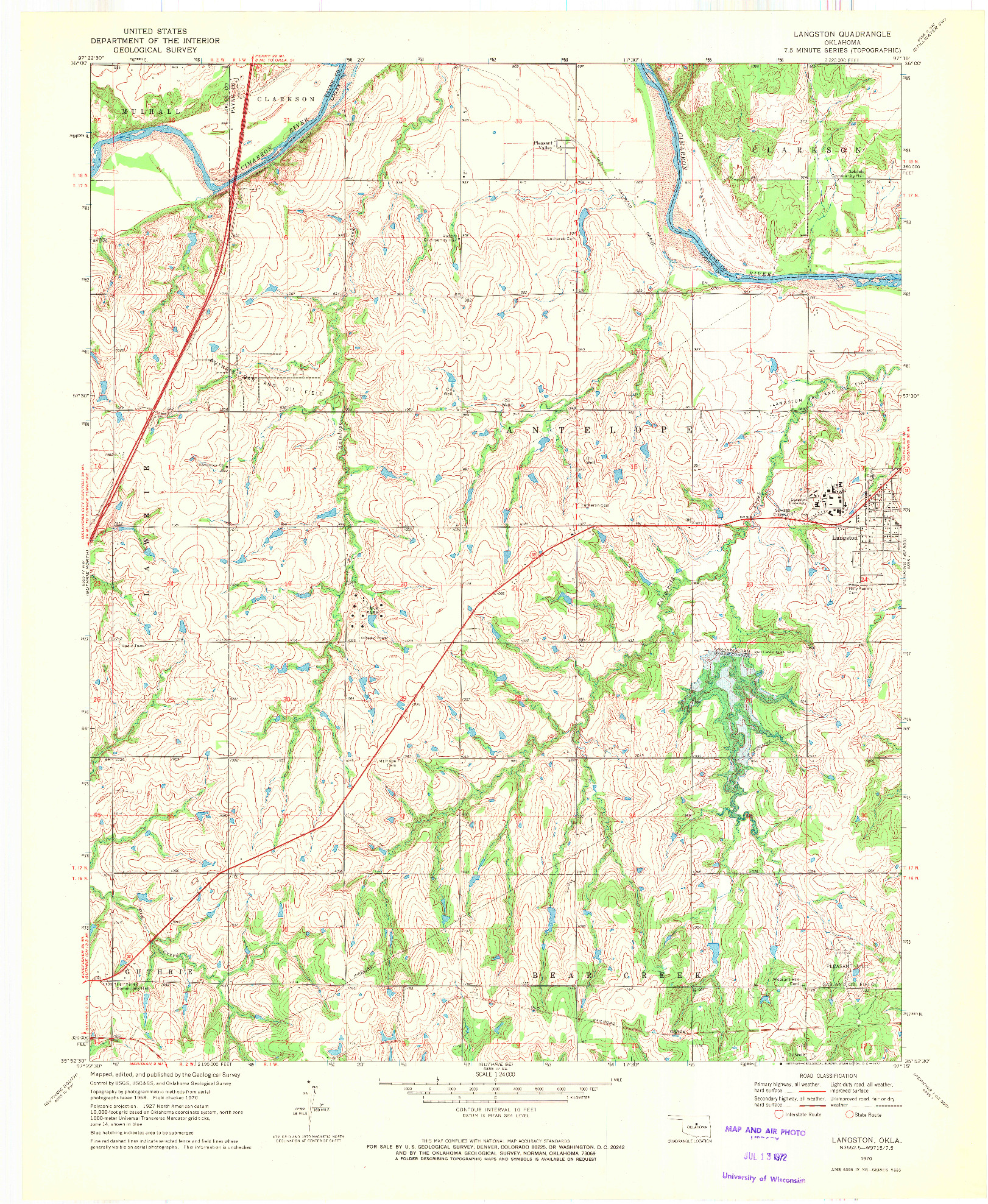 USGS 1:24000-SCALE QUADRANGLE FOR LANGSTON, OK 1970